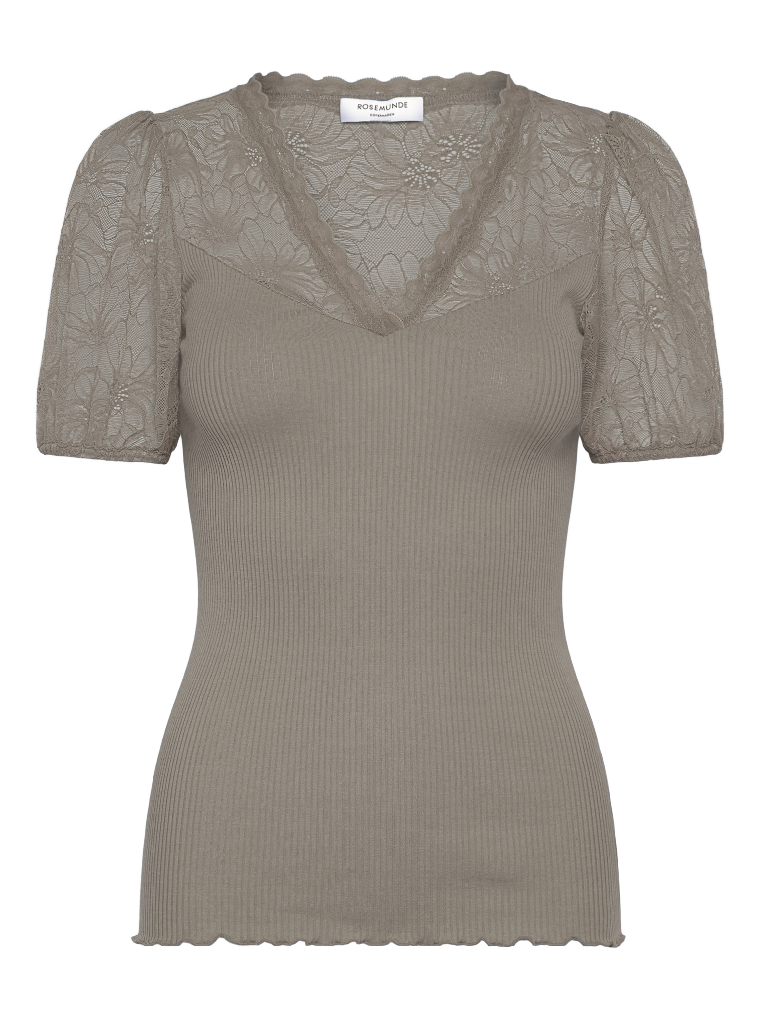 RWBeatha Silk SS Full Lace V- neck T-shirt T-SHIRT SS Rosemunde Woman XS dried sage