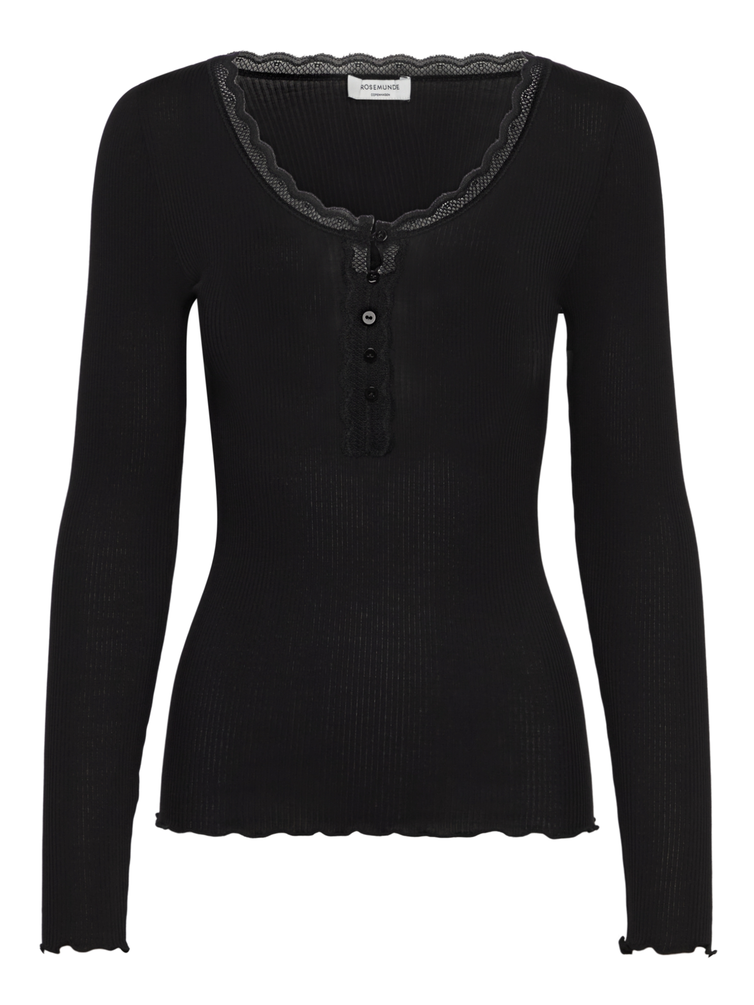 RWBetty Modal Long sleeve Lace Placket T-shirt T-SHIRT LS Rosemunde Woman XS black