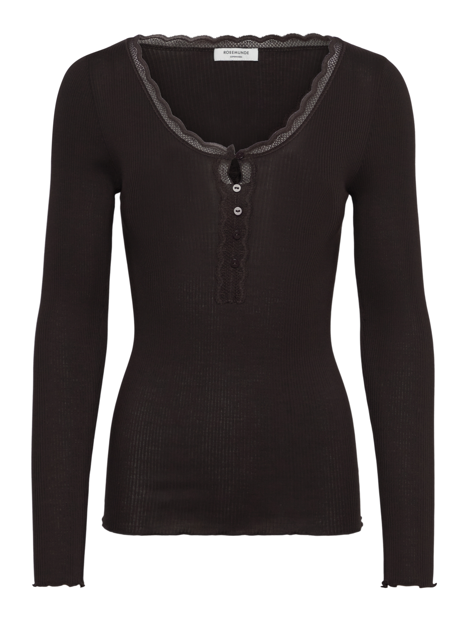 RWBetty Modal Long sleeve Lace Placket T-shirt T-SHIRT LS Rosemunde Woman XS ganache