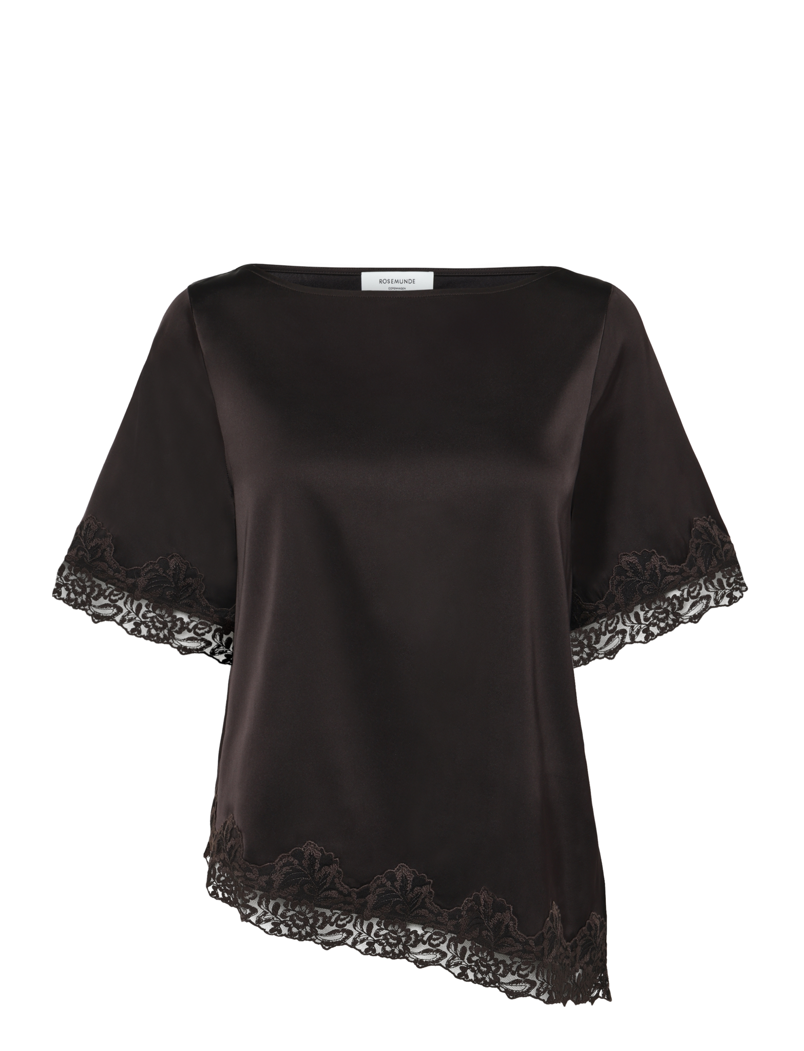 RWPatricia Silk Short sleeve Lace Boatneck Blouse BLOUSE Rosemunde Woman 34 ganache