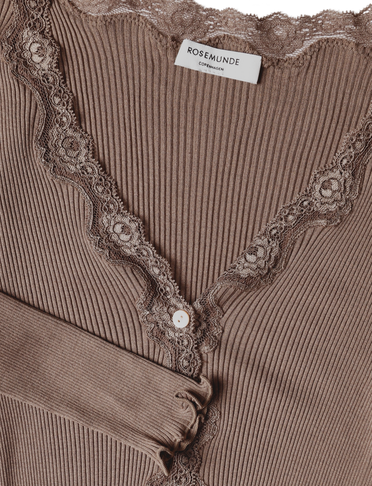 RWBabette silke-cardigan med lang erme, V-hals og blonder