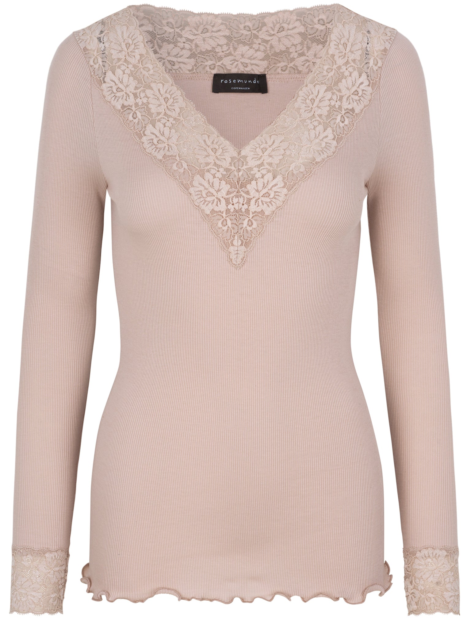 RWBernadine Organic LS V-neck Lace T-shirt T-SHIRT LS Rosemunde Woman S vintage powder