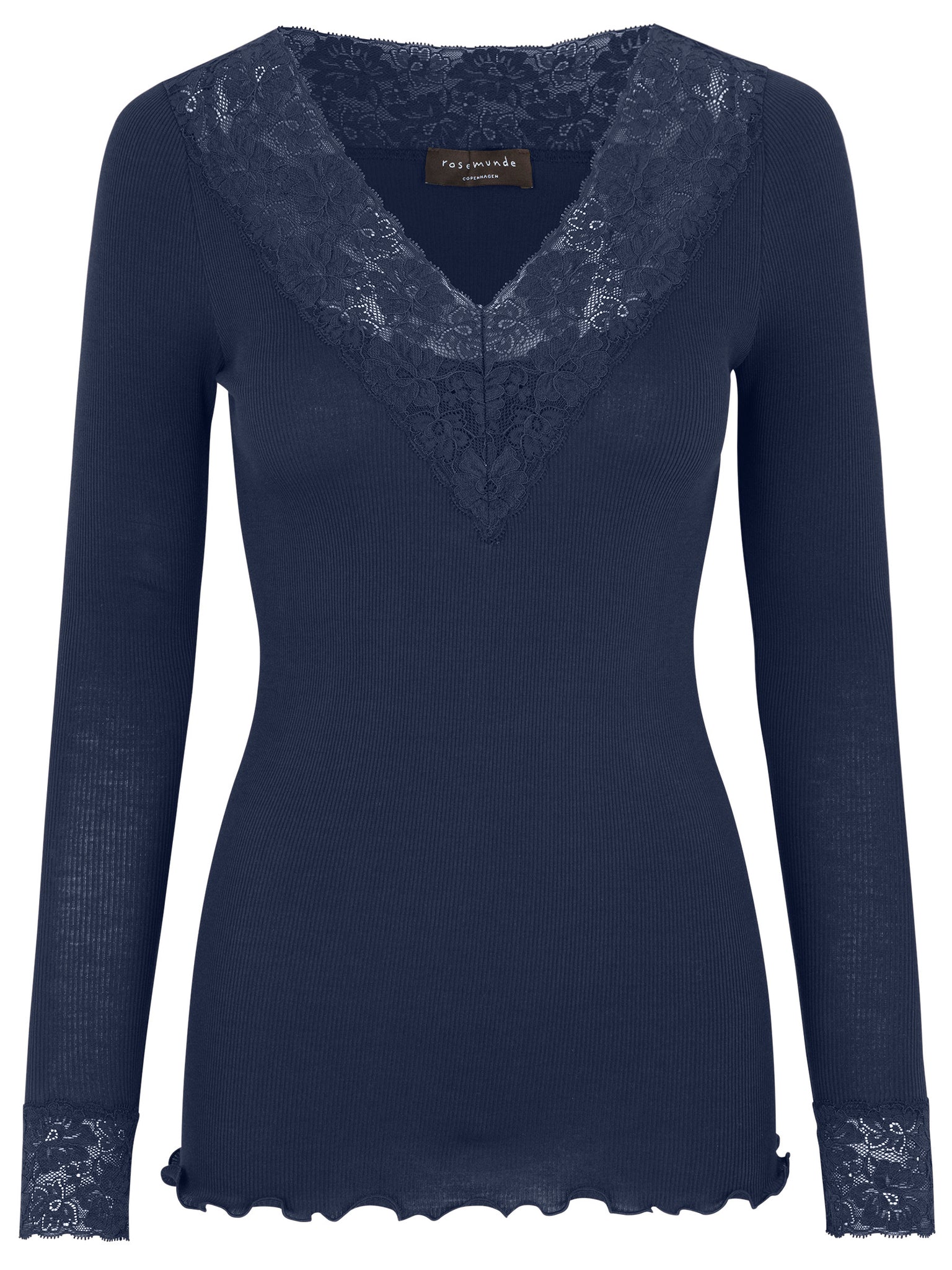 RWBernadine Organic LS V-neck Lace T-shirt T-shirt Rosemunde Woman L navy
