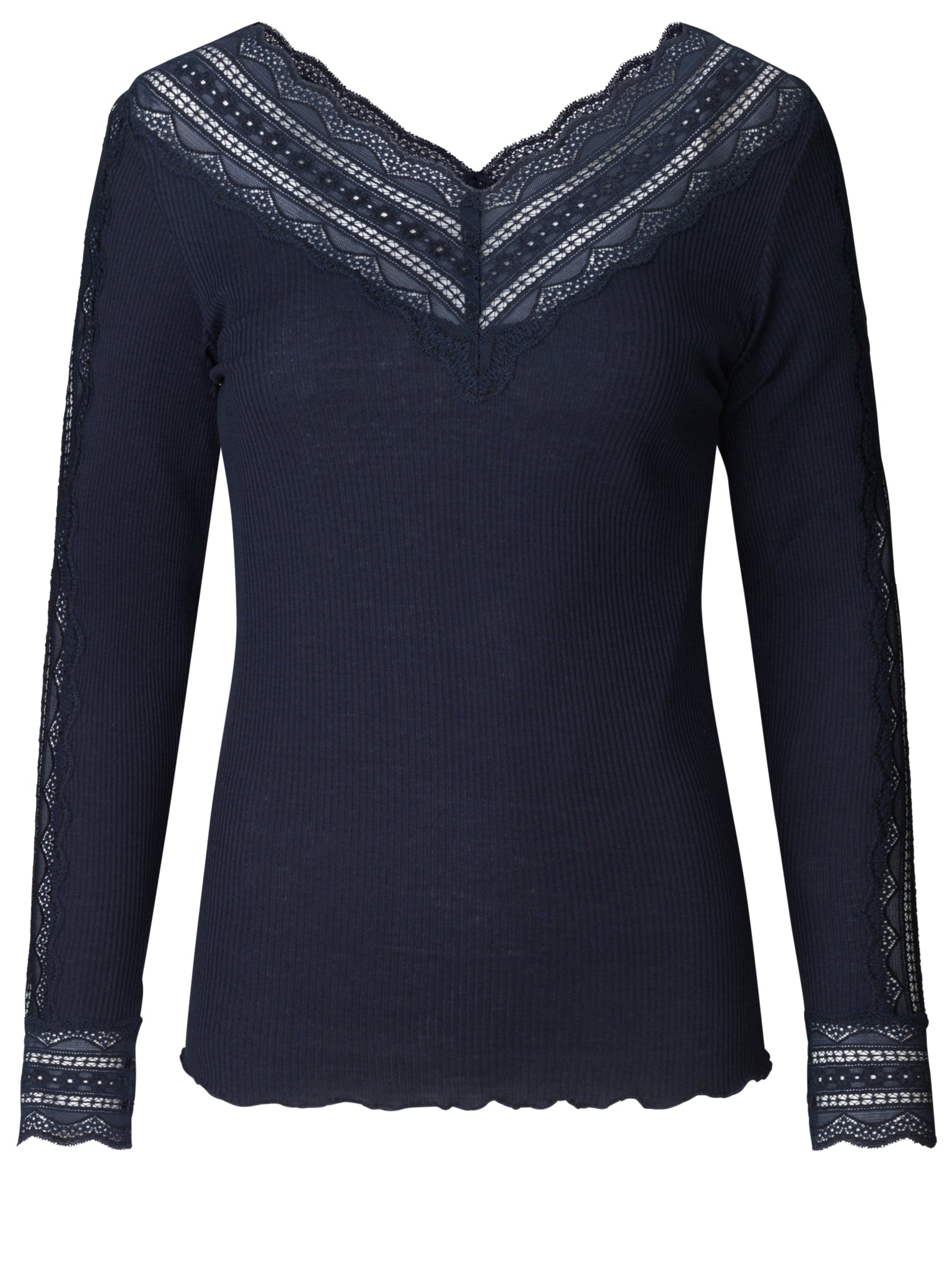 RWBenita Silk Long Sleeve T-neck Lace T-Shirt T-SHIRT LS Rosemunde Woman XS navy