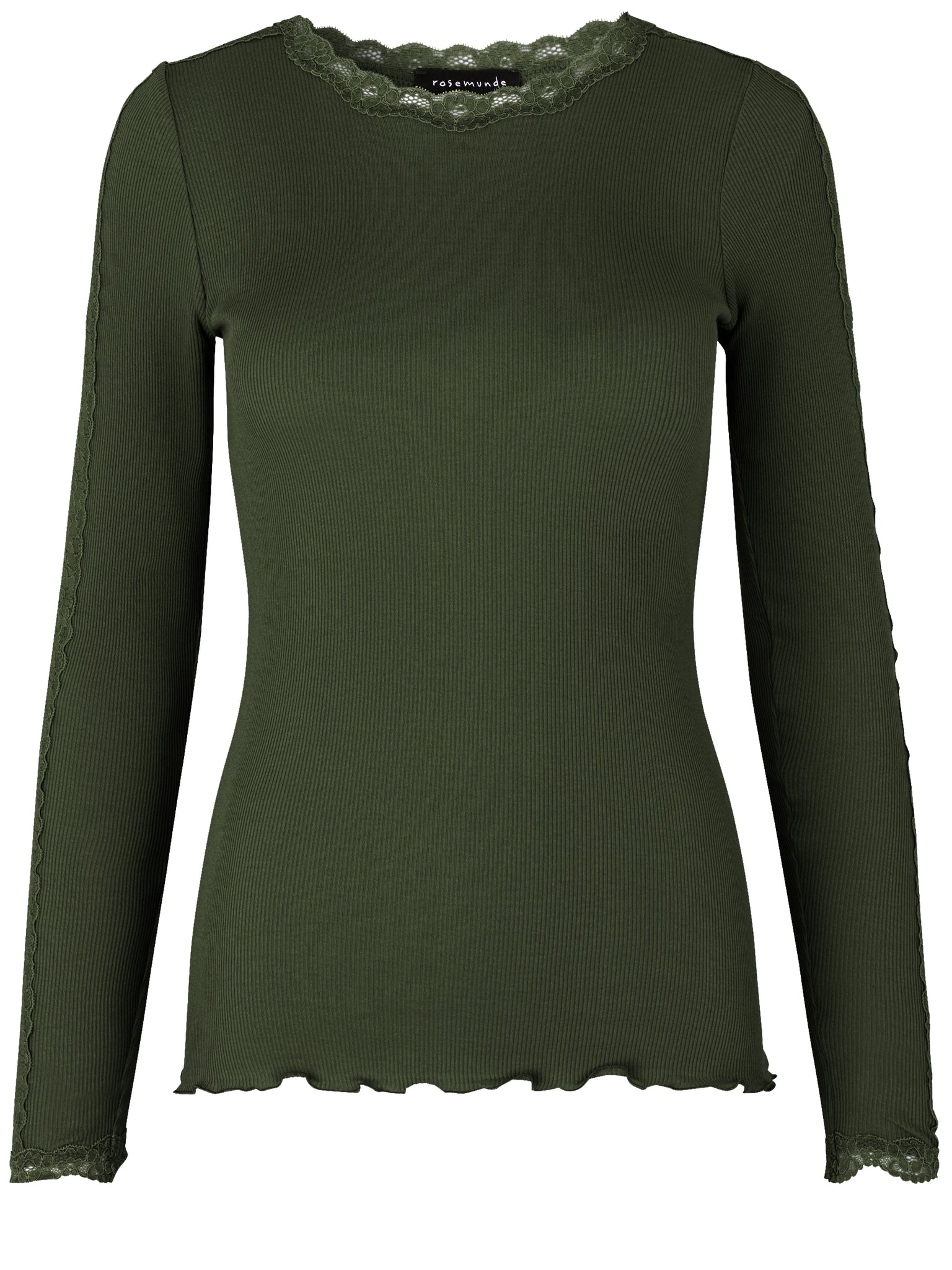 RWBernadine Organic Long Sleeve O-neck Lace T-shirt T-SHIRT LS Rosemunde Woman L olive night