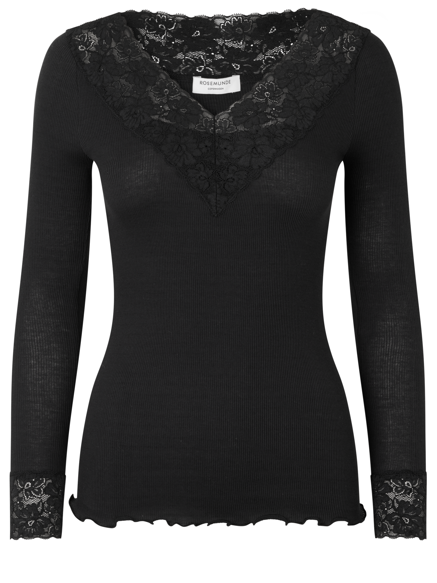 RWBernadine Organic LS V-neck Lace T-shirt T-SHIRT LS Rosemunde Woman XS black