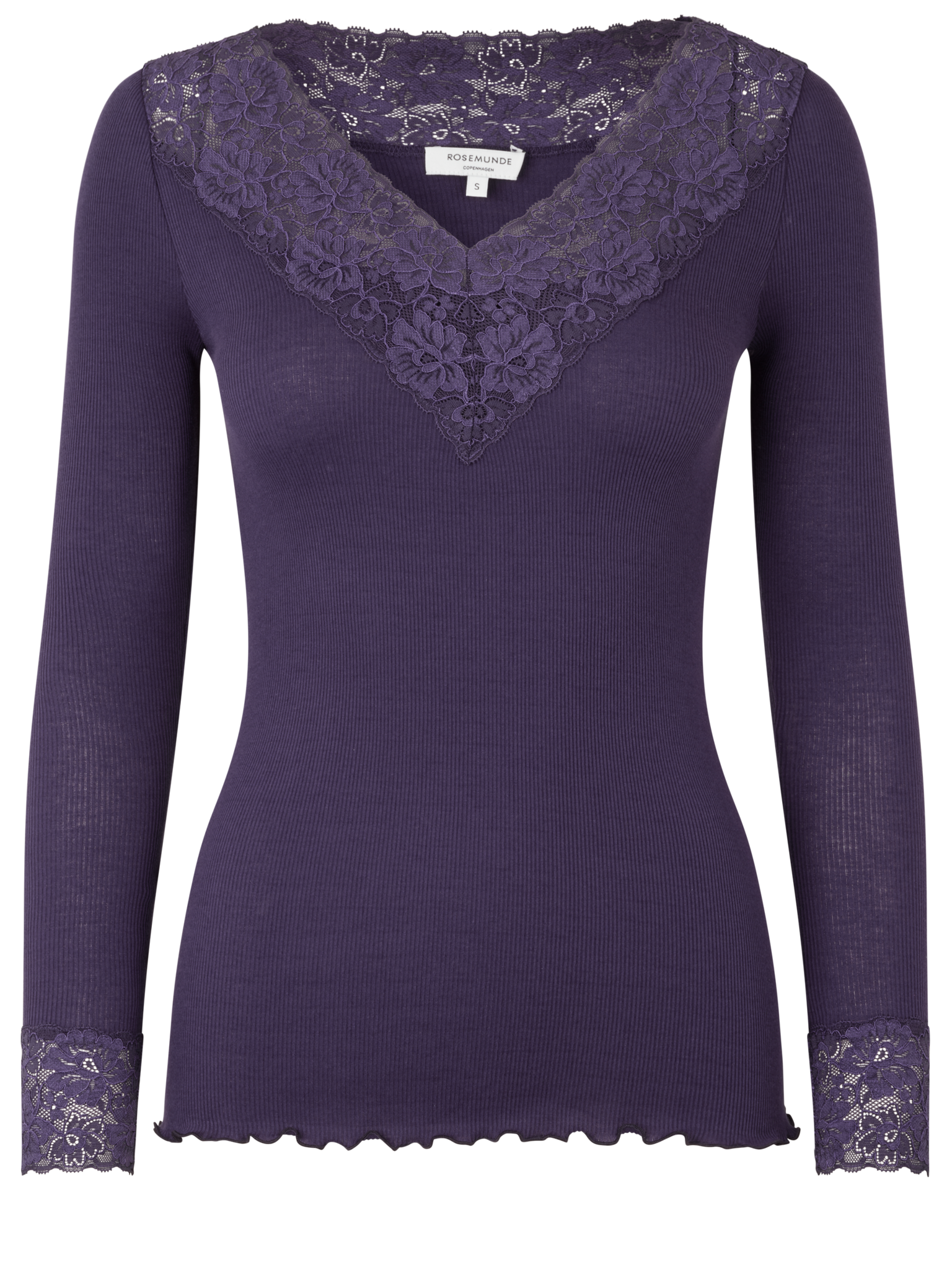 RWBernadine Organic LS V-neck Lace T-shirt T-SHIRT LS Rosemunde Woman S purple velvet