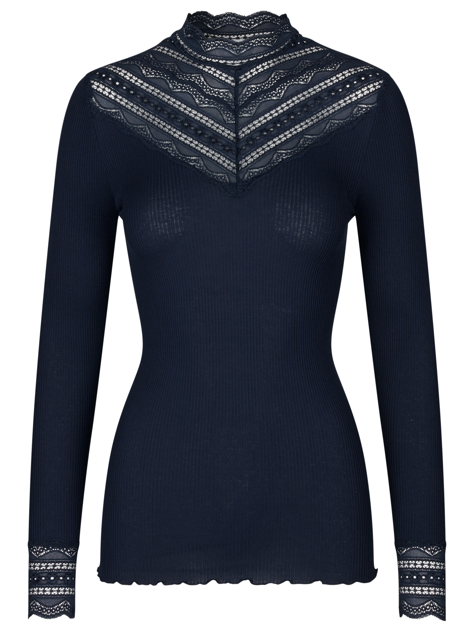 RWBenita Silk LS Lace T-neck T-shirt T-SHIRT LS Rosemunde Woman XS navy
