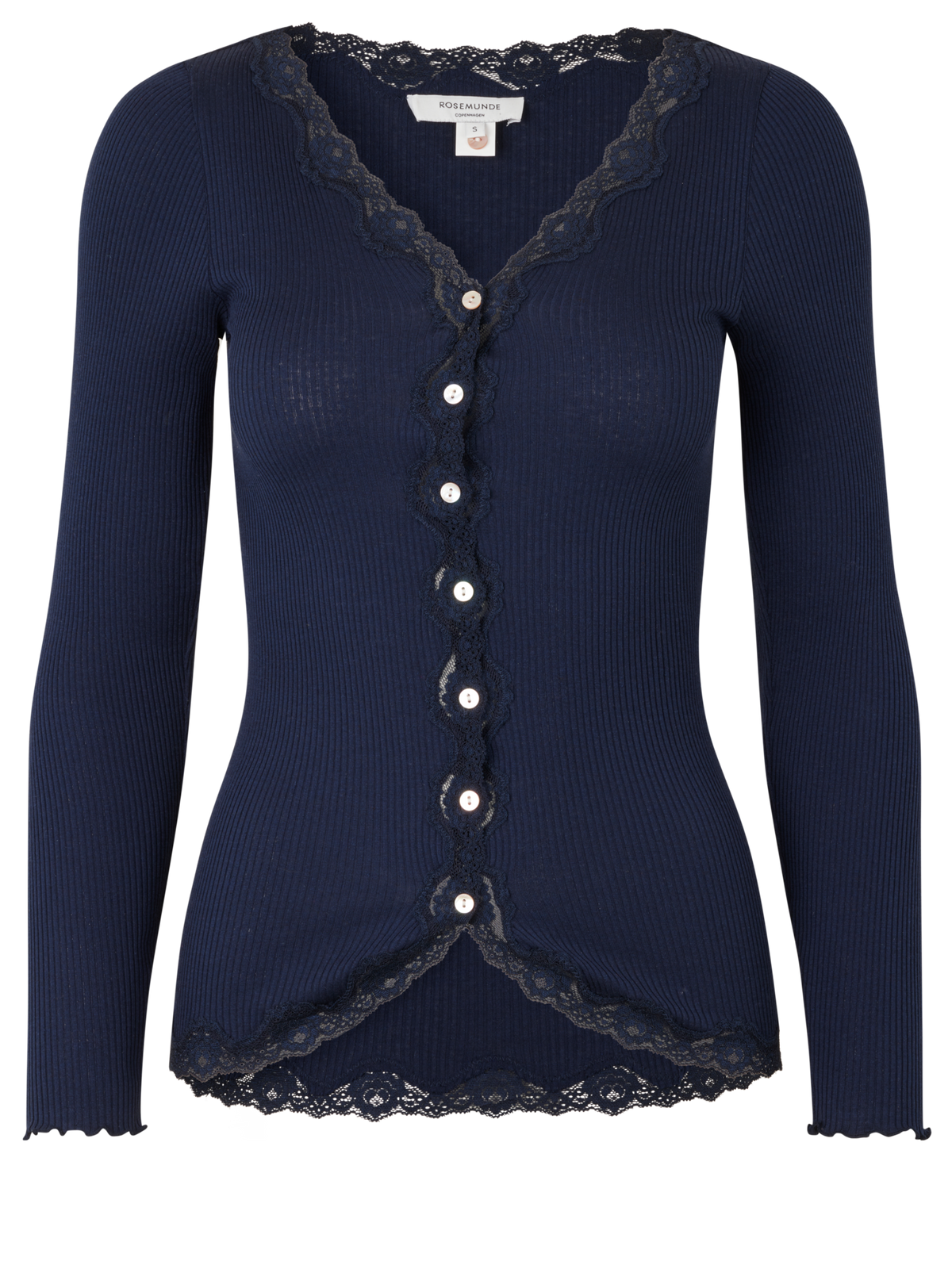 RWBabette silke-cardigan med lang erme, V-hals og blonder