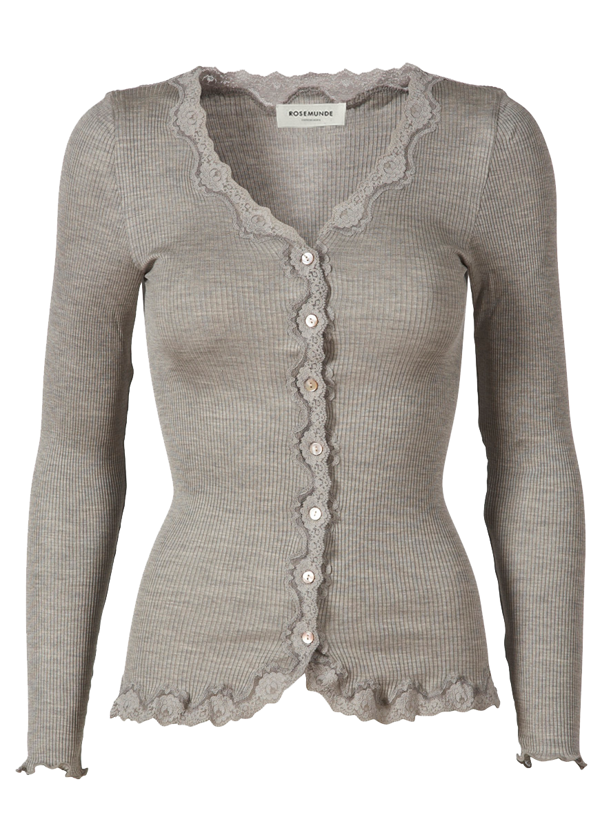 RWBabette Silk Long Sleeve V-neck Lace Cardigan CARDIGAN Rosemunde Woman XS light grey melange