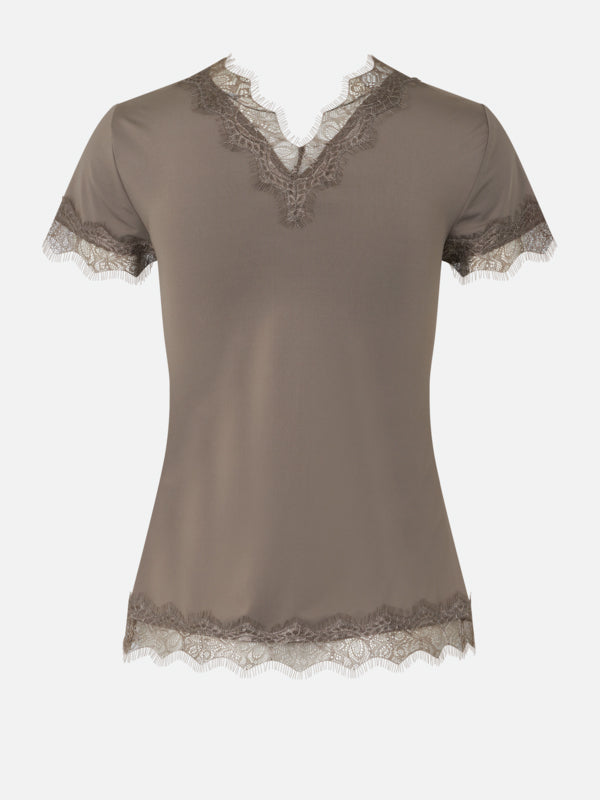 V-neck lace T-shirt