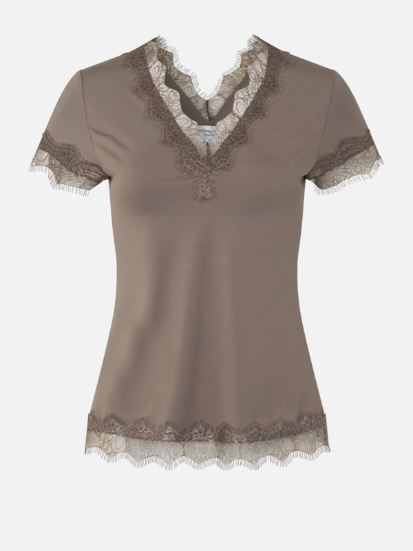 V-neck lace T-shirt