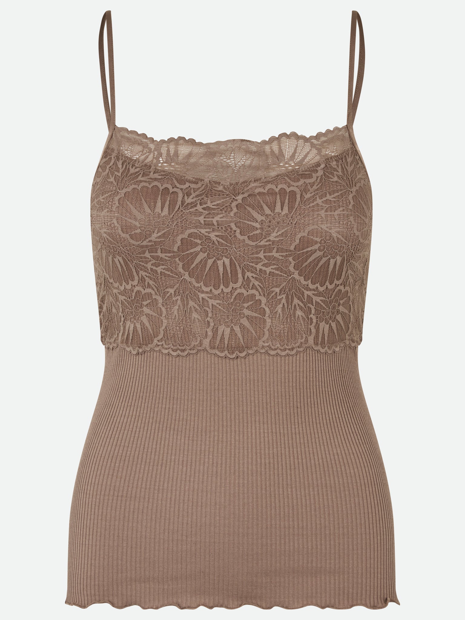 Silk strap top with lace