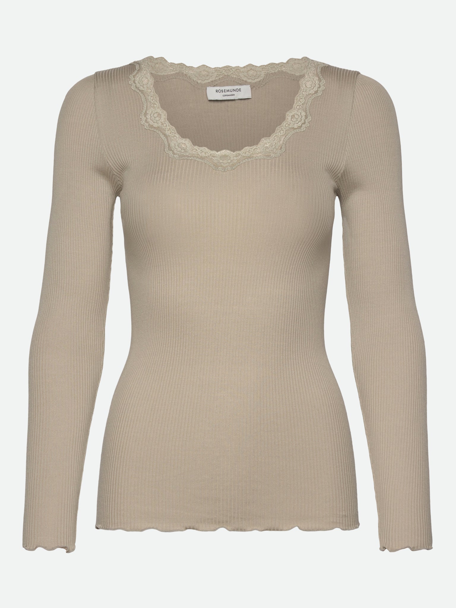 RWBabette Silk LS U-neck Lace T-shirt T-SHIRT LS Rosemunde Woman XS abbey stone