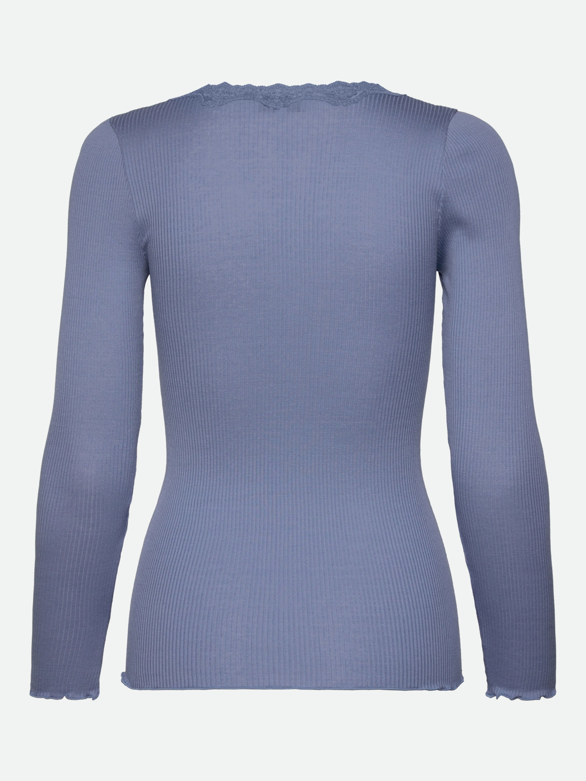 RWBabette silke-T-shirt med lang erme, U-hals og blonder