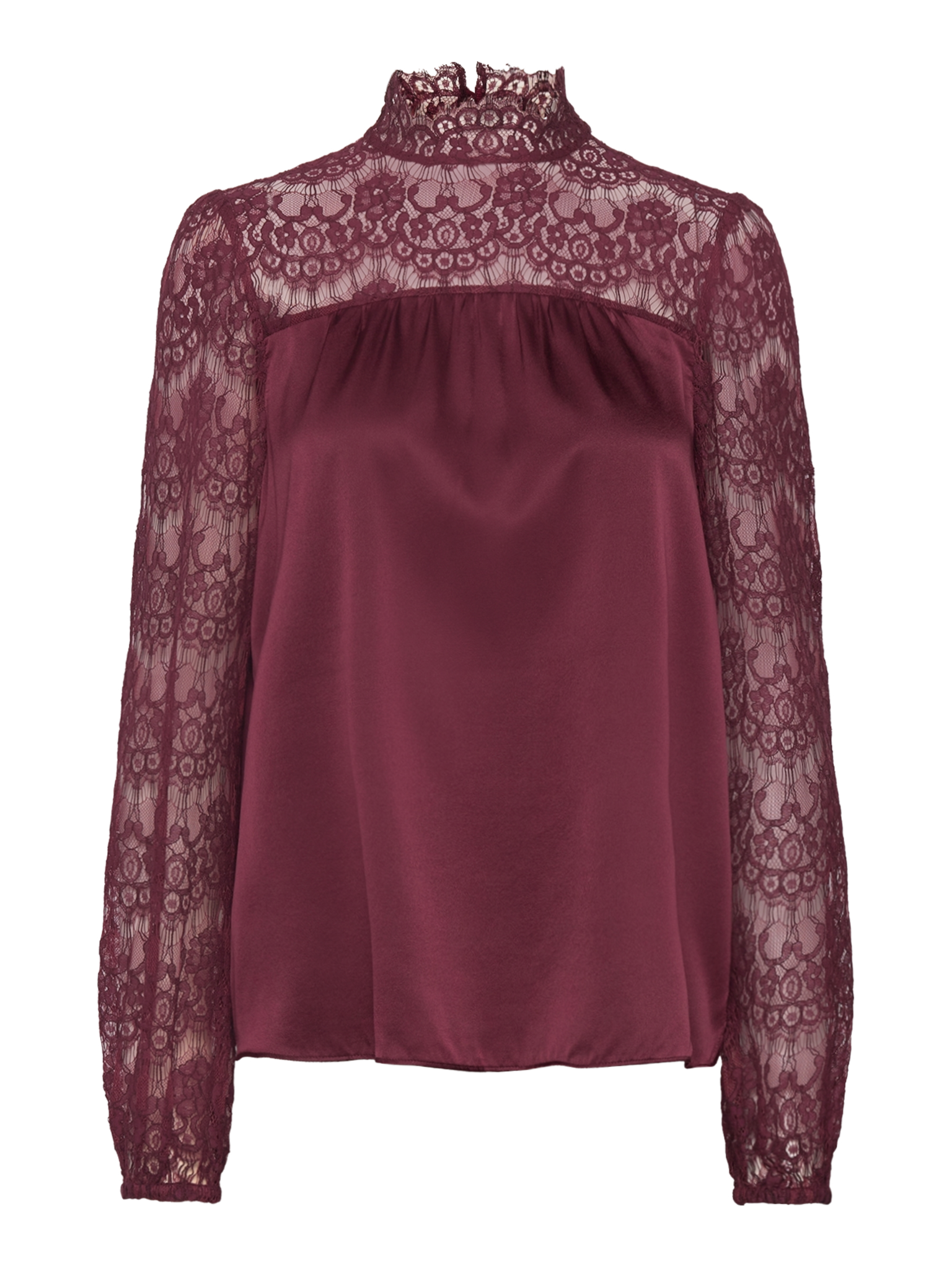 RWJade Silk LS Lace Blouse BLOUSE Rosemunde Woman 36 tawny port