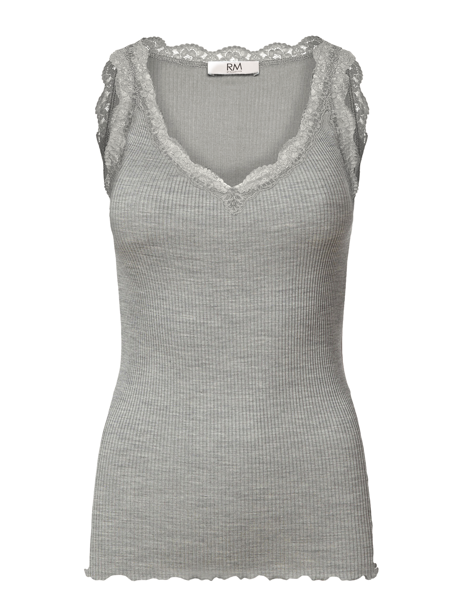 RMWBalta Modal Lace SL V-neck Top TOP Rosemunde Woman XS light grey melange