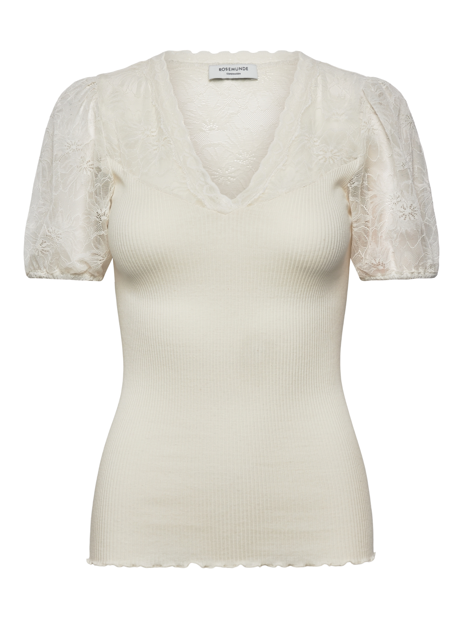 RWBeatha Silk SS Full Lace V- neck T-shirt T-SHIRT SS Rosemunde Woman XS ivory