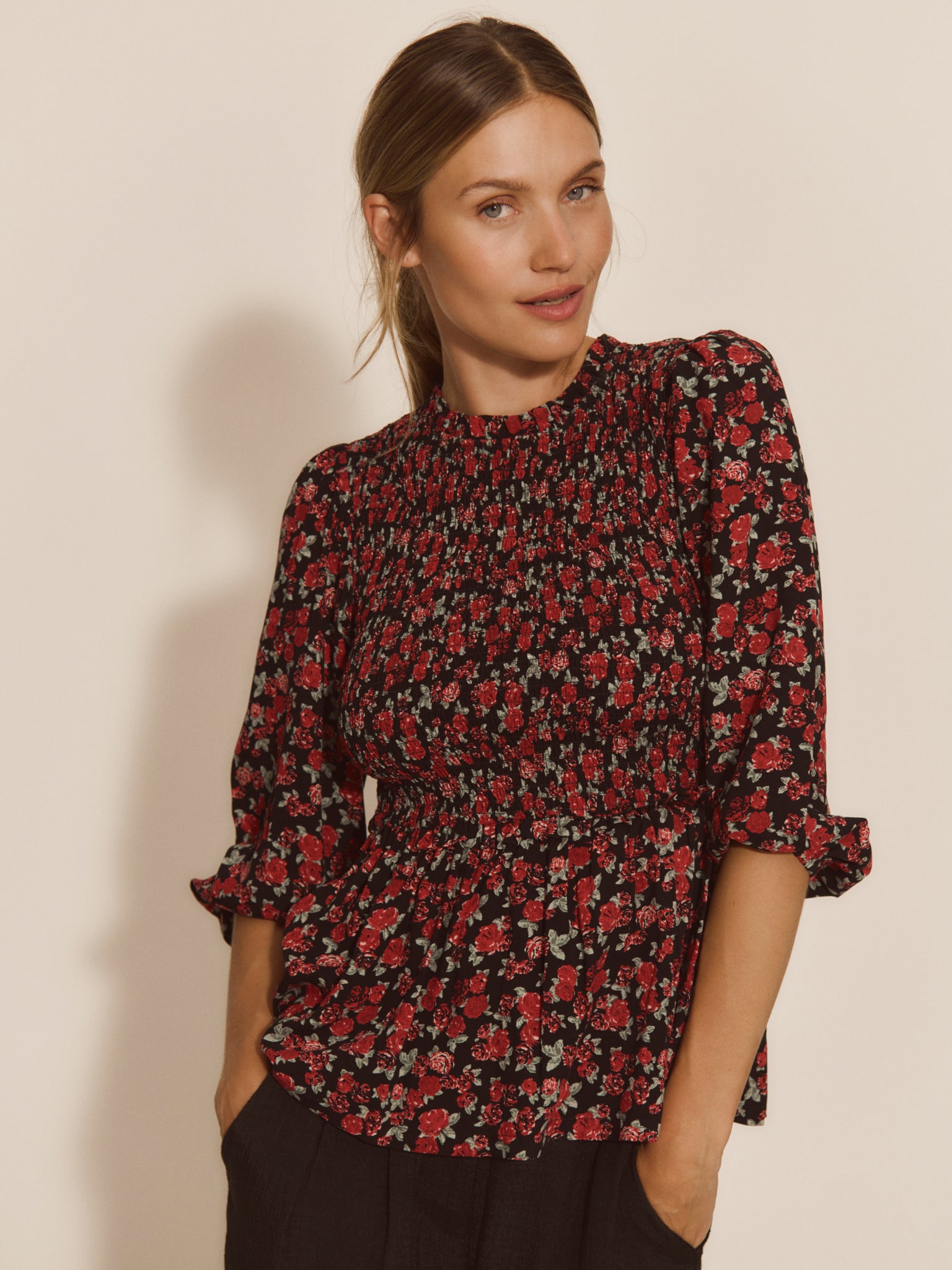 RWElif 3/4 sleeve Smock Blouse