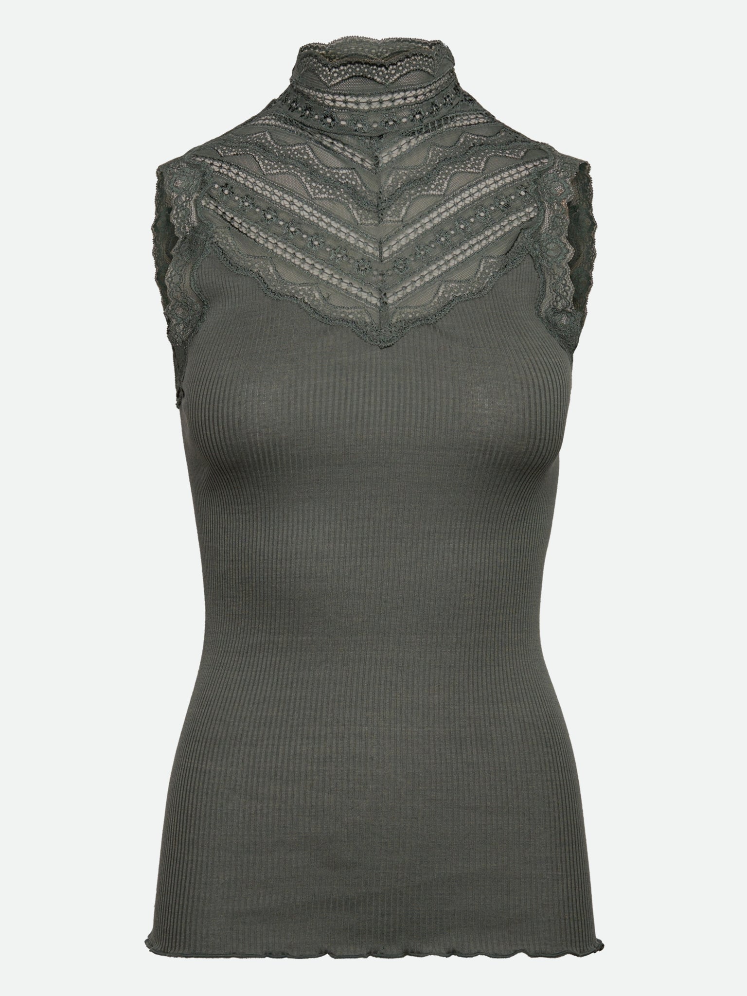 RWBenita Silk SL Turtleneck Lace Top TOP Rosemunde Woman XS balsam green