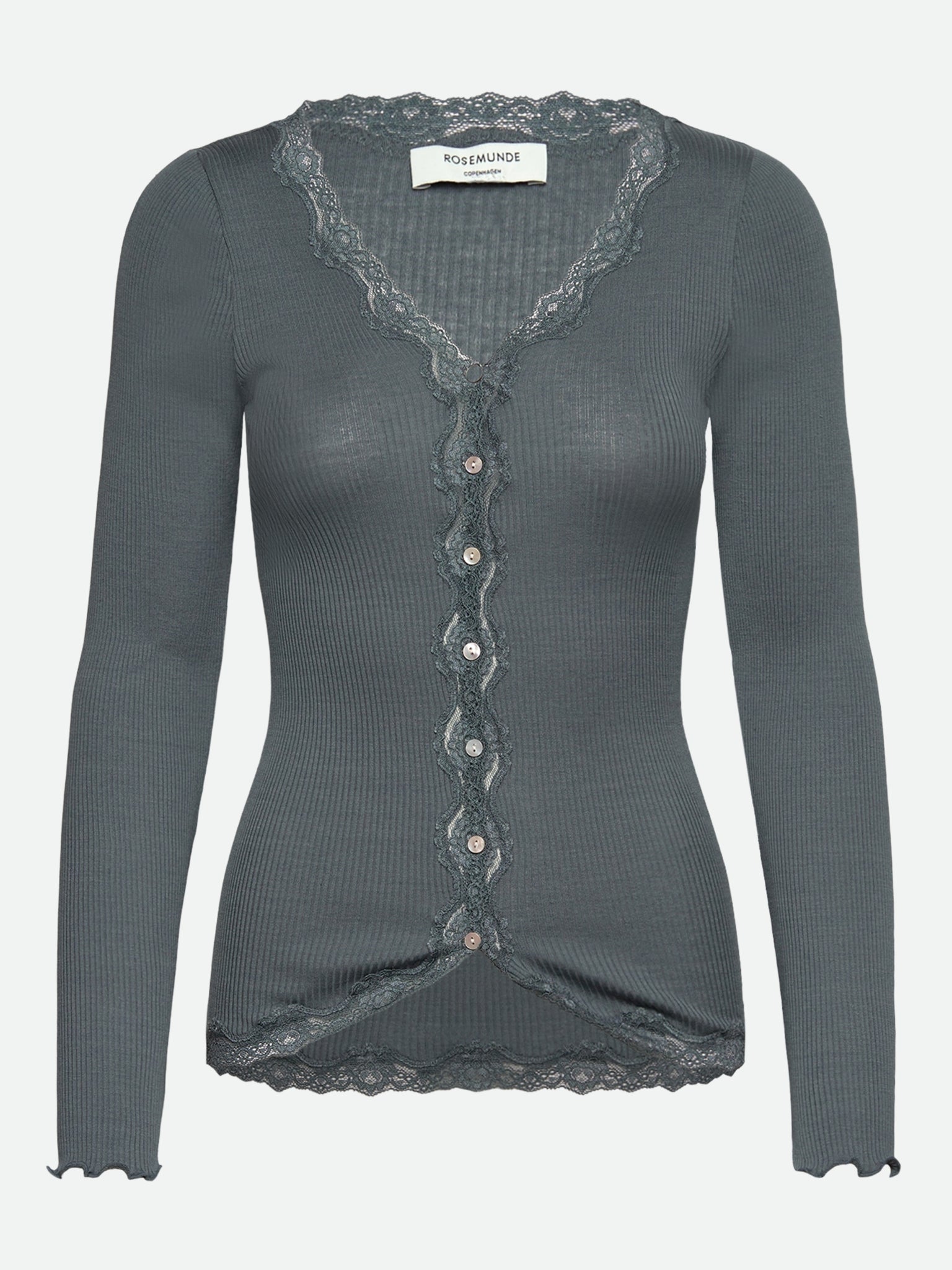 RWBabette Silke Langærmet V-hals Cardigan med blonde
