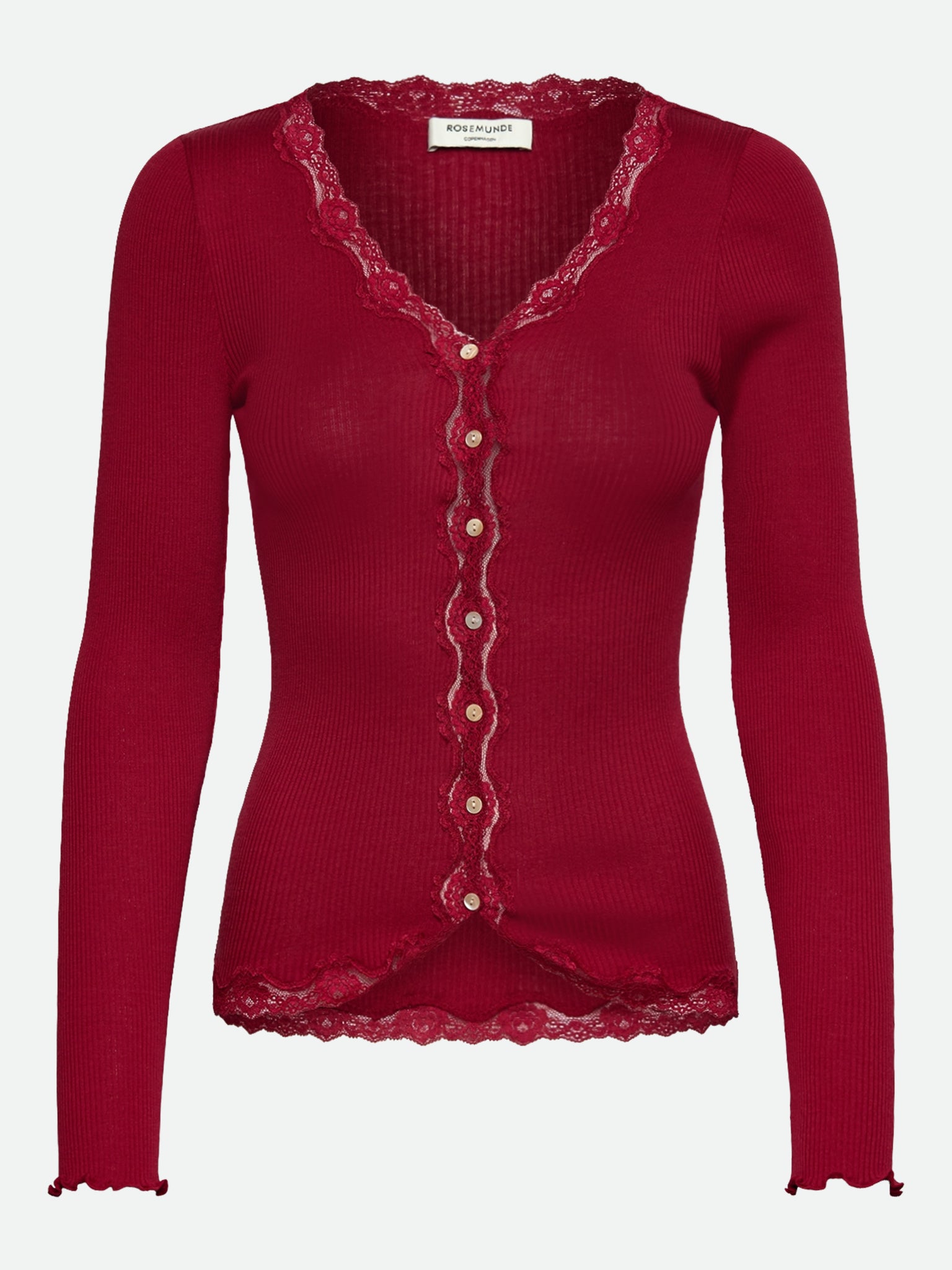 RWBabette Silke Langærmet V-hals Cardigan med blonde