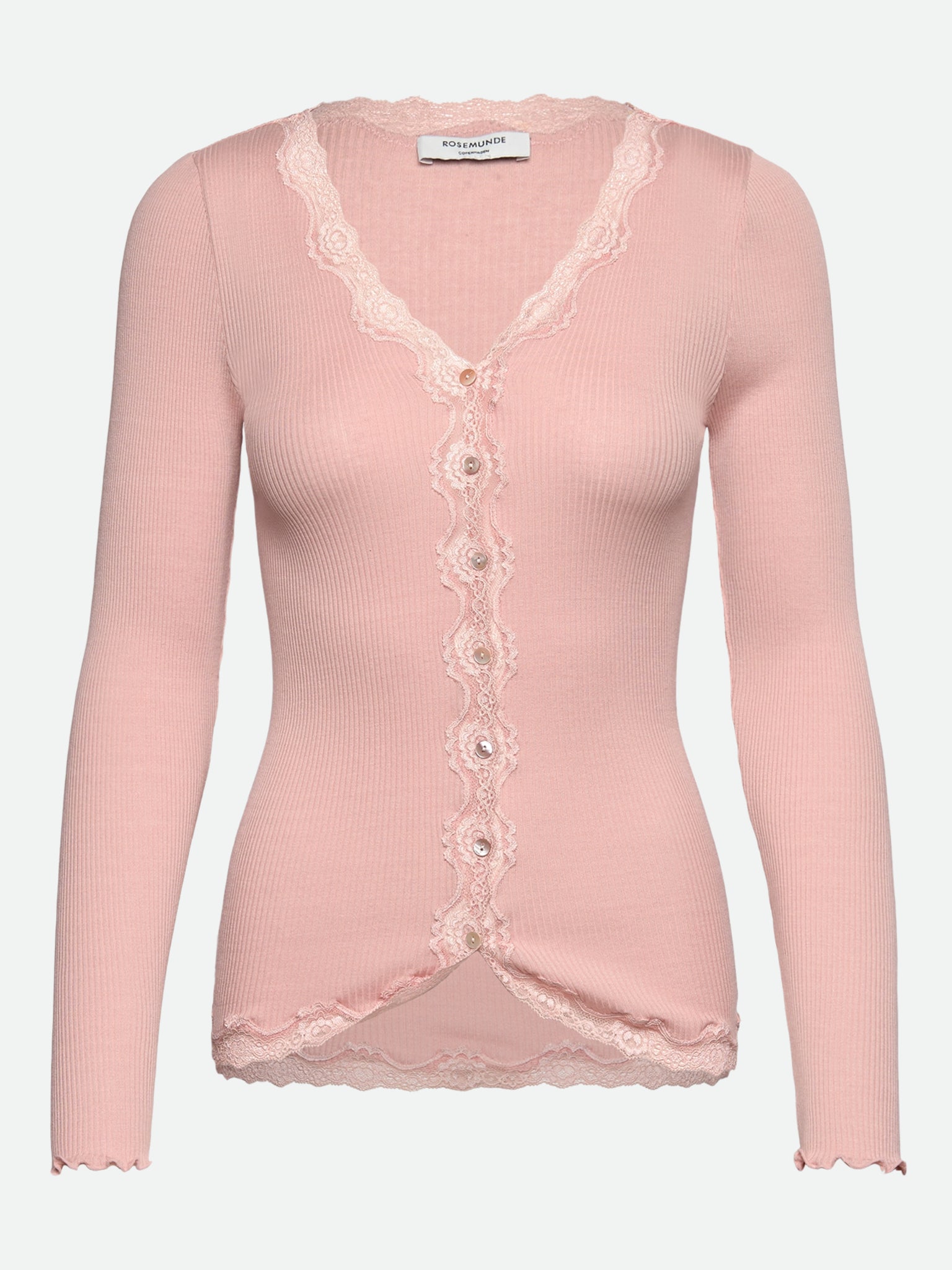 RWBabette Silke Langærmet V-hals Cardigan med blonde