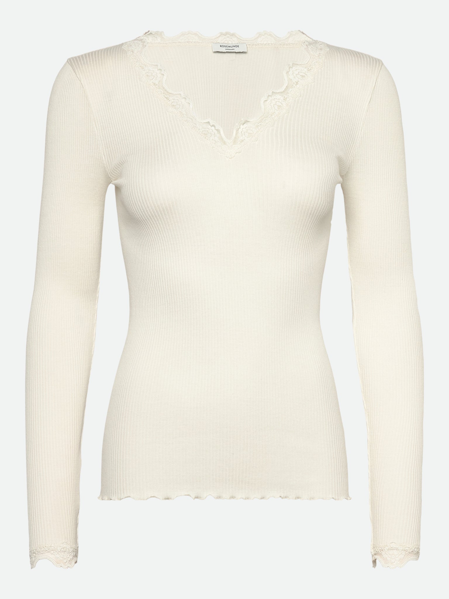 RWBeatha Silk LS V-neck Lace T-shirt T-SHIRT LS Rosemunde Woman XS ivory