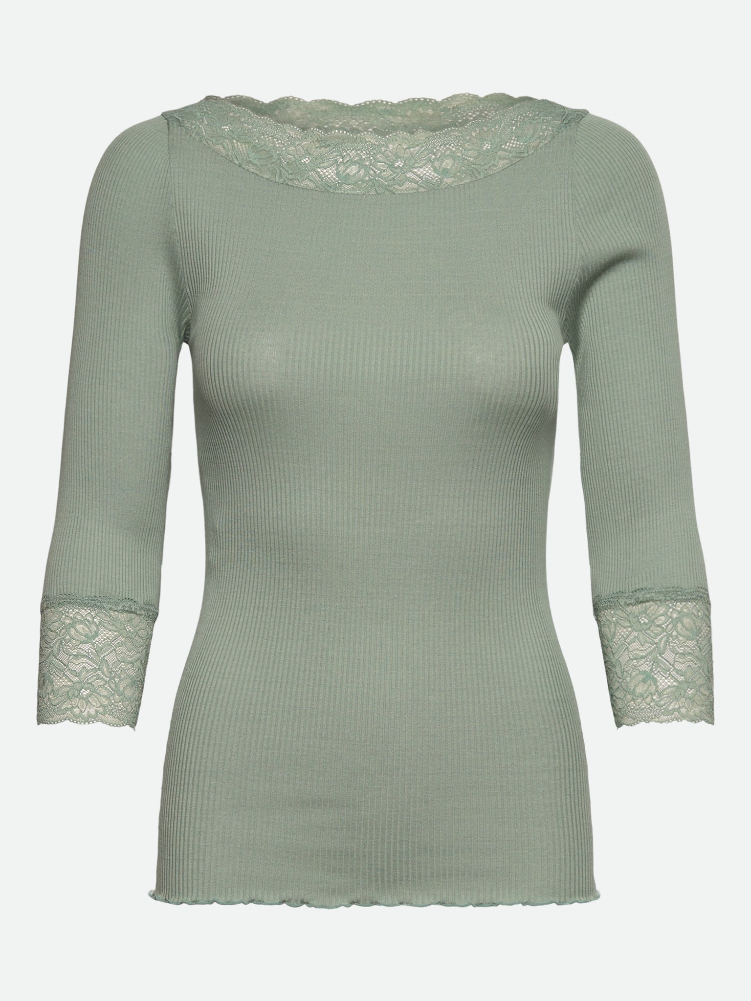 RWBeatha Silk 3/4 Sleeve Boatneck Lace T-shirt T-SHIRT LS Rosemunde Woman XS green milieu