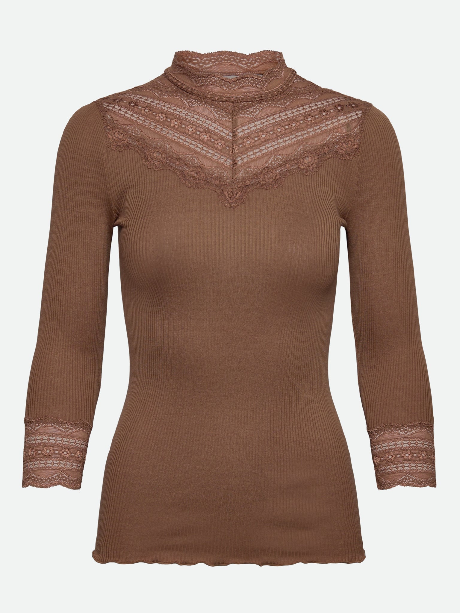 RWBenita Silk 3/4 Turtleneck Lace T-shirt T-SHIRT LS Rosemunde Woman XS coca mocha