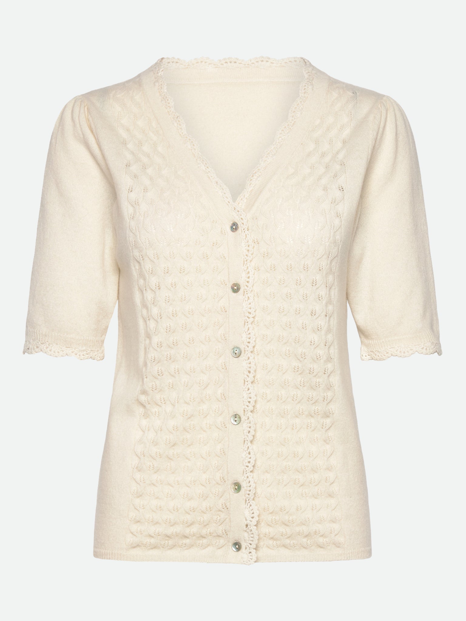 RWLaica Cashmere Crochet SS V-neck Cardigan CARDIGAN Rosemunde Woman XS ivory