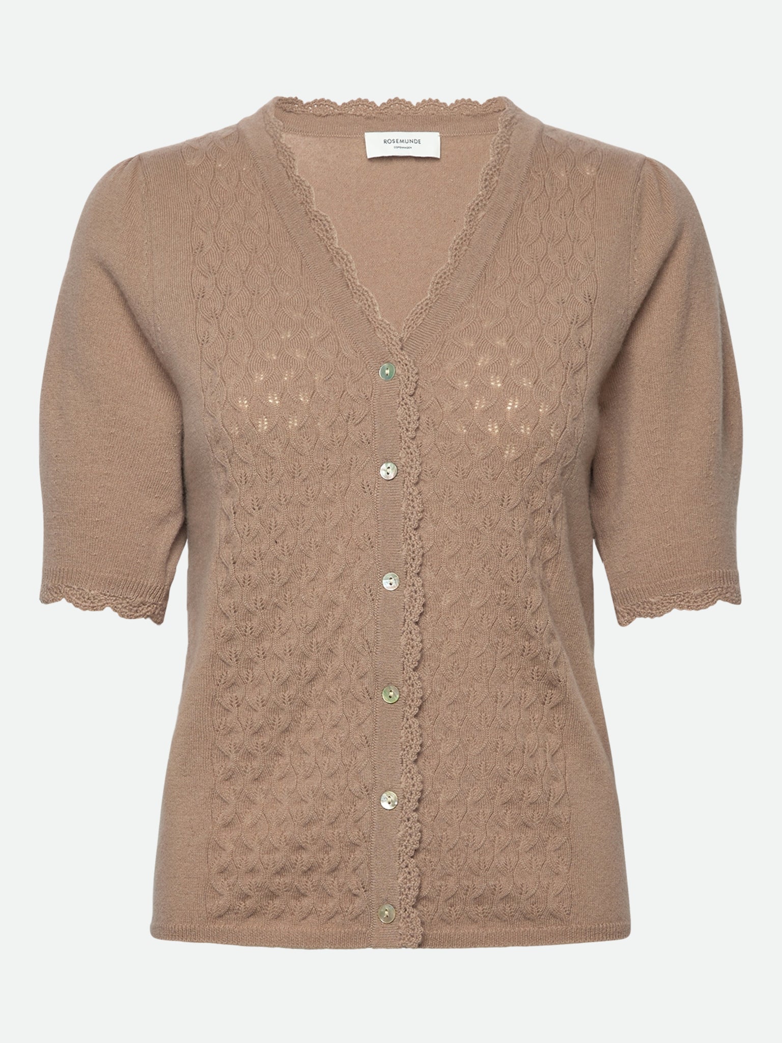 RWLaica Cashmere Crochet SS V-neck Cardigan CARDIGAN Rosemunde Woman S mocha meringue