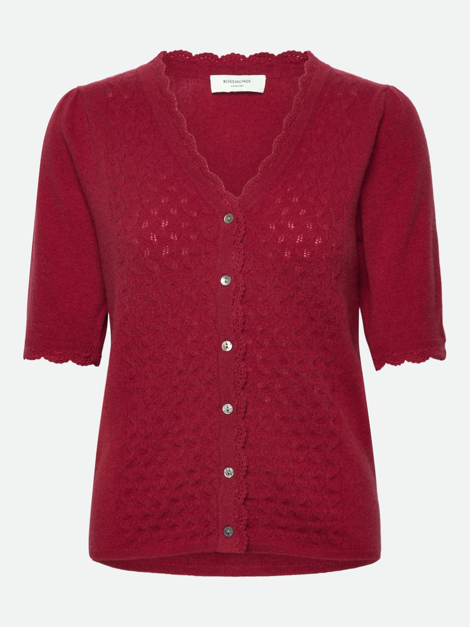 RWLaica Cashmere Crochet SS V-neck Cardigan CARDIGAN Rosemunde Woman XS karanda red