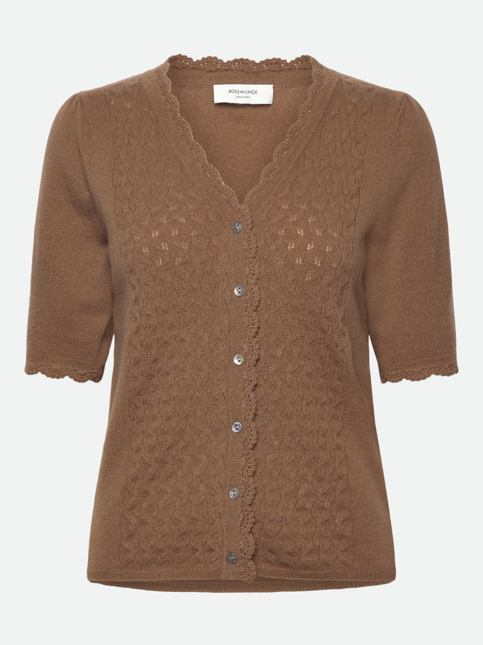 RWLaica Cashmere Crochet SS V-neck Cardigan CARDIGAN Rosemunde Woman XS coca mocha