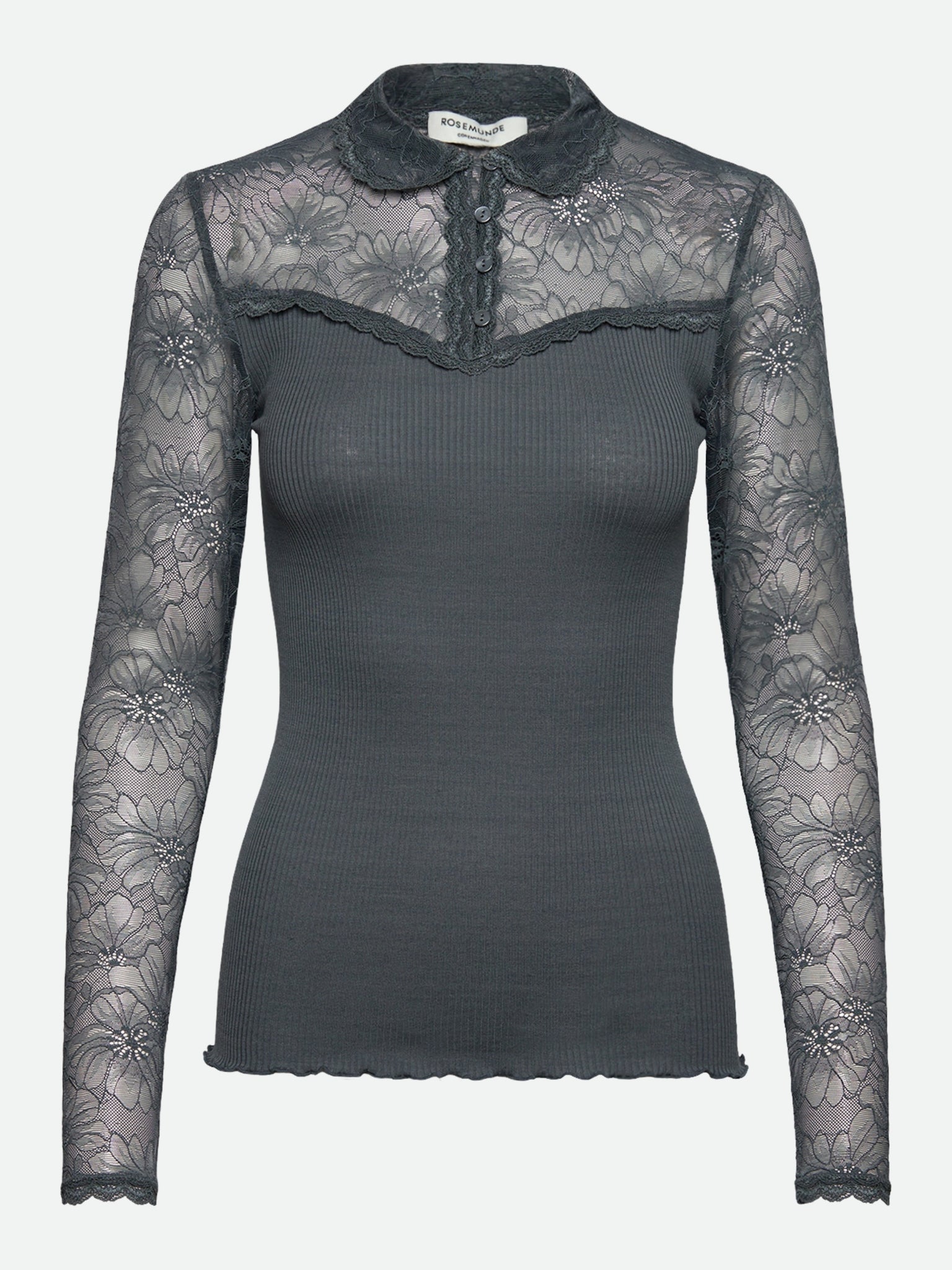 RWBeatha Silk LS Lace Polo T-shirt T-SHIRT LS Rosemunde Woman XS stormy weather