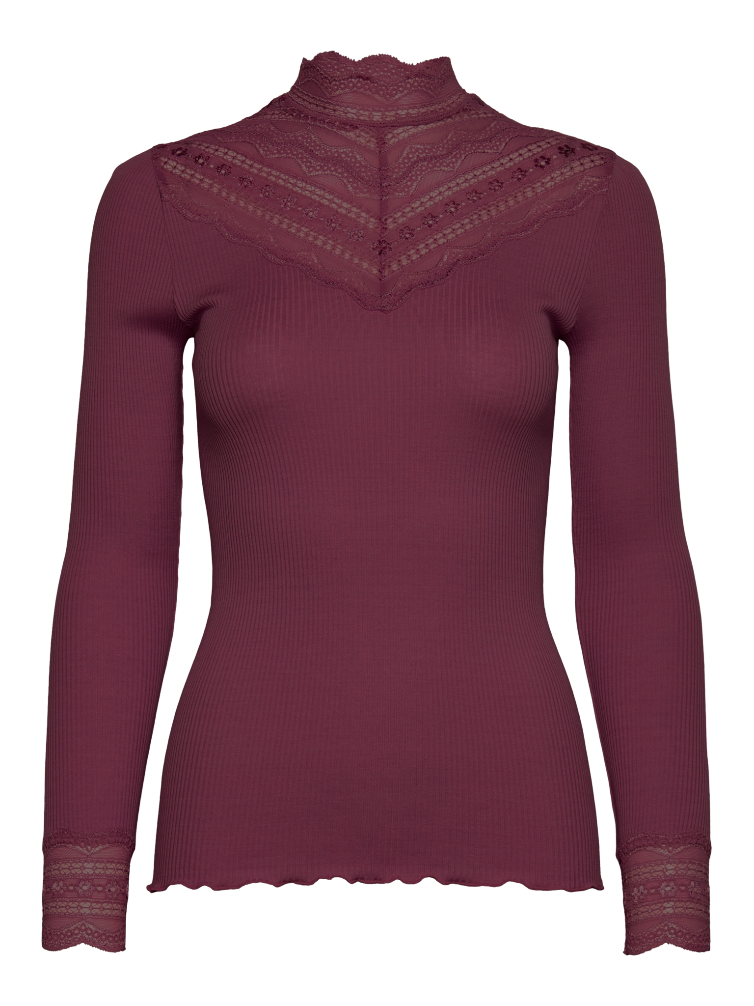 RWBenita Silk LS Lace T-neck T-shirt T-SHIRT LS Rosemunde Woman S tawny port