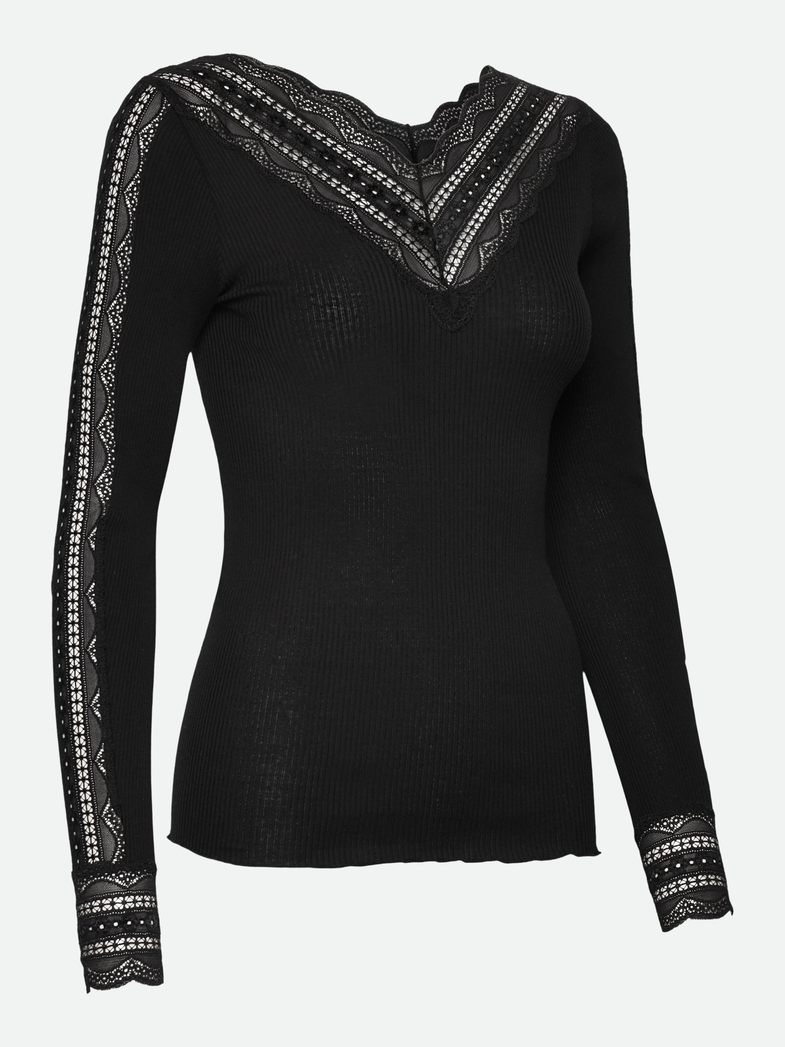 RWBenita Silk Long Sleeve T-neck Lace T-Shirt T-SHIRT LS Rosemunde Woman