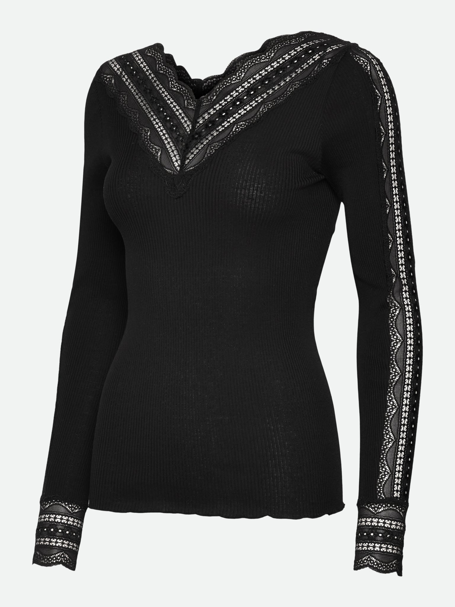 RWBenita Silk Long Sleeve T-neck Lace T-Shirt T-SHIRT LS Rosemunde Woman