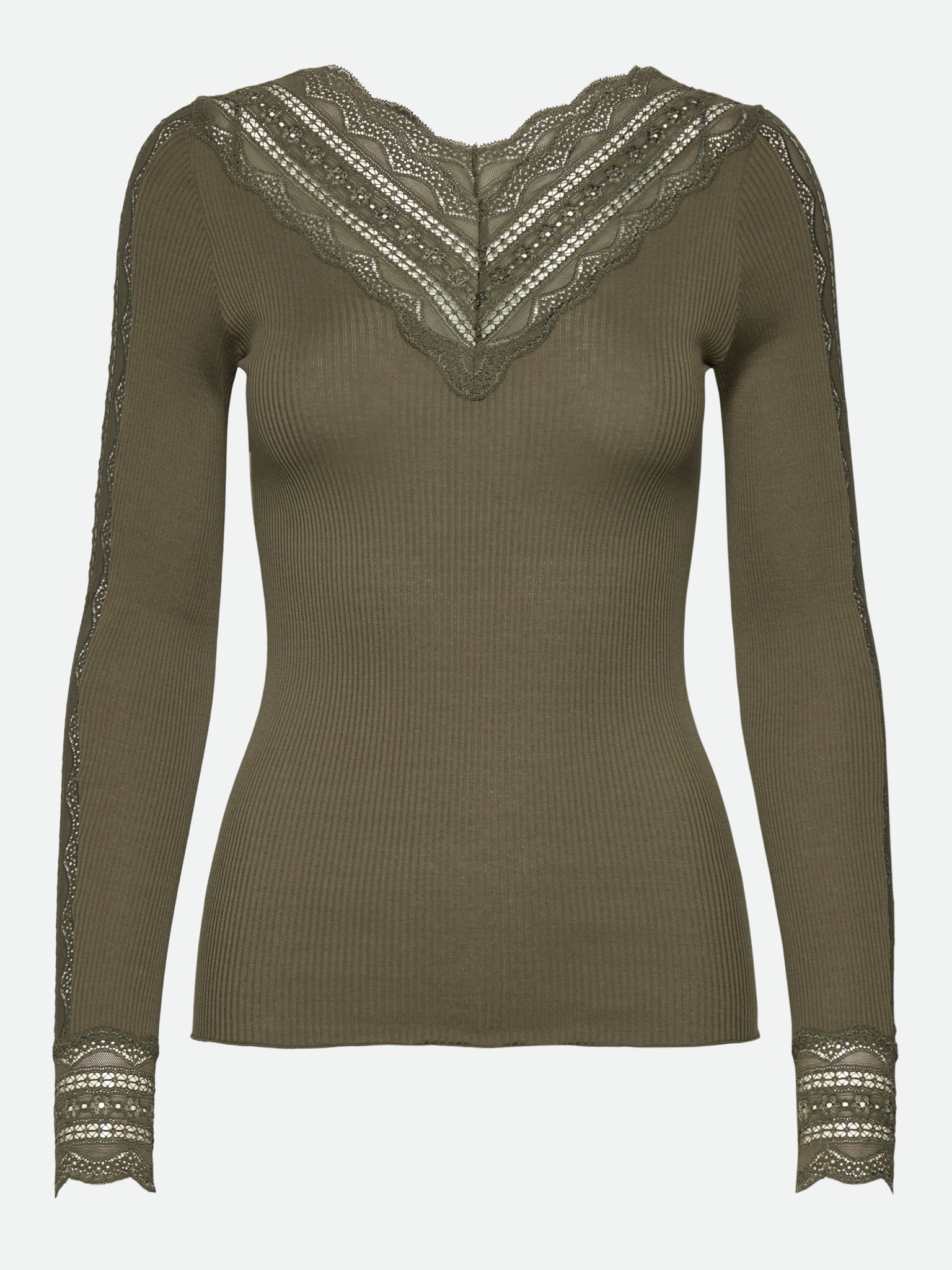 RWBenita Silk Long Sleeve T-neck Lace T-Shirt T-SHIRT LS Rosemunde Woman XS kalamata
