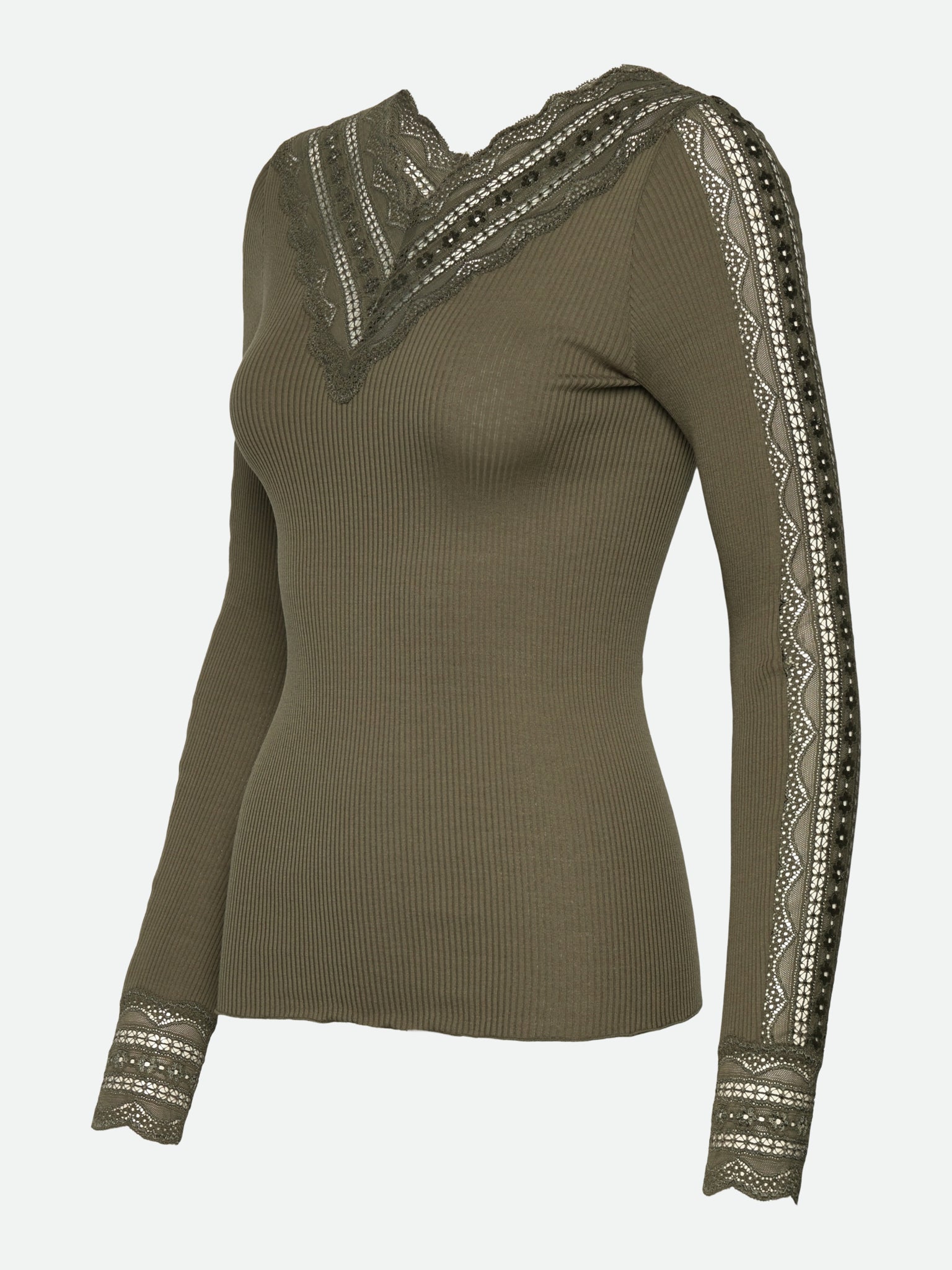 RWBenita Silk Long Sleeve T-neck Lace T-Shirt T-SHIRT LS Rosemunde Woman