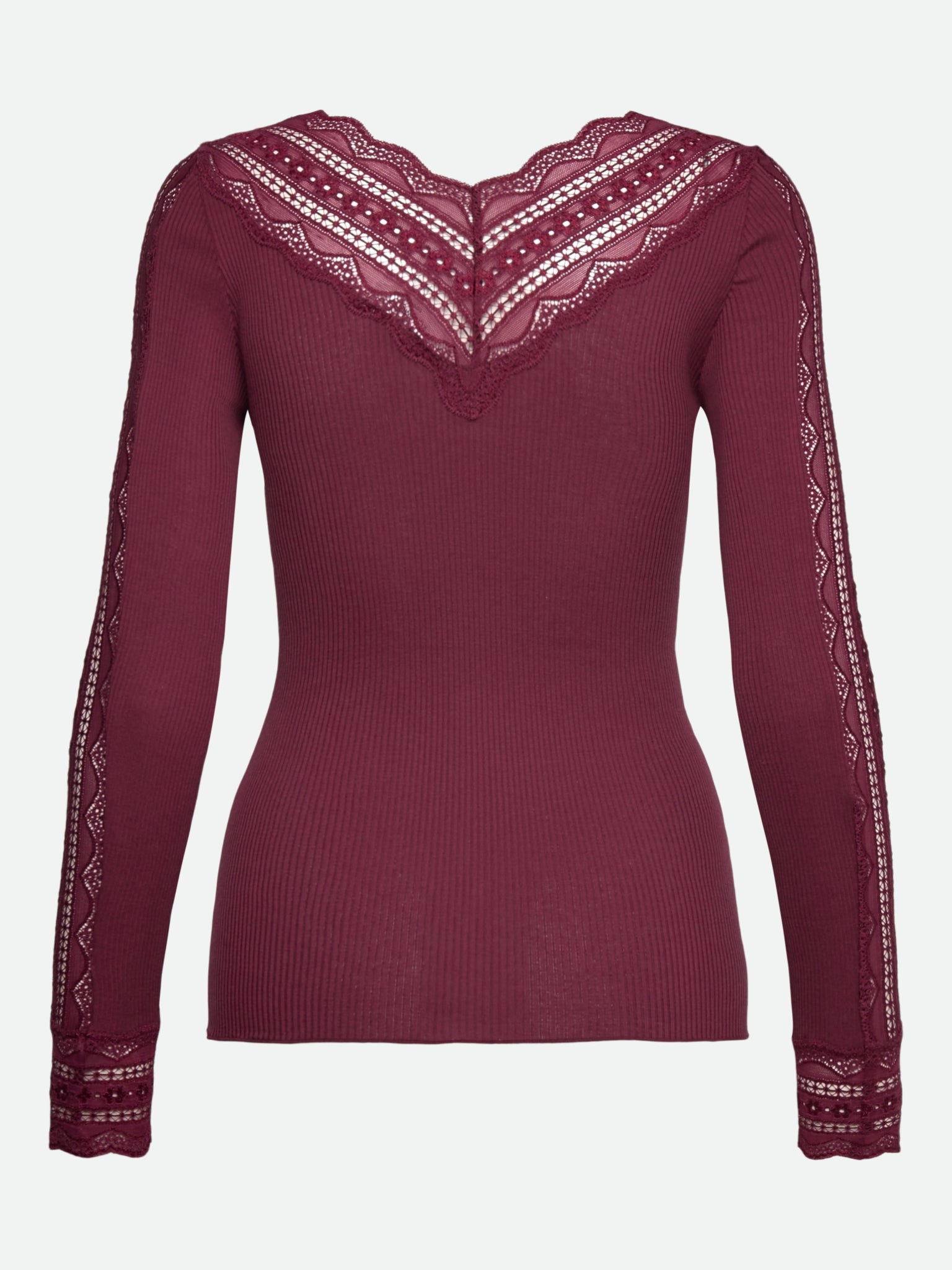 RWBenita Silk Long Sleeve T-neck Lace T-Shirt T-SHIRT LS Rosemunde Woman