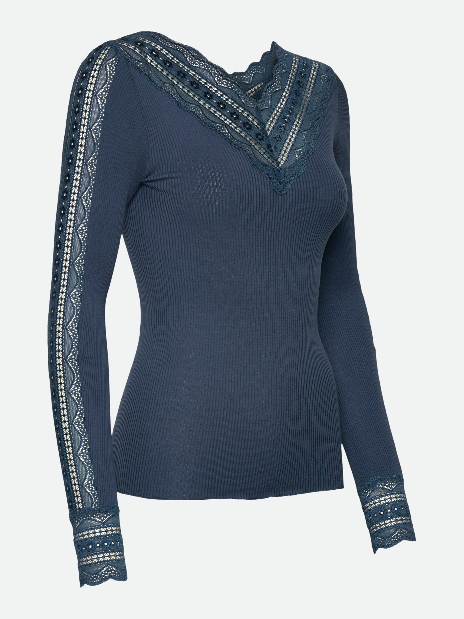 RWBenita Silk Long Sleeve T-neck Lace T-Shirt T-SHIRT LS Rosemunde Woman