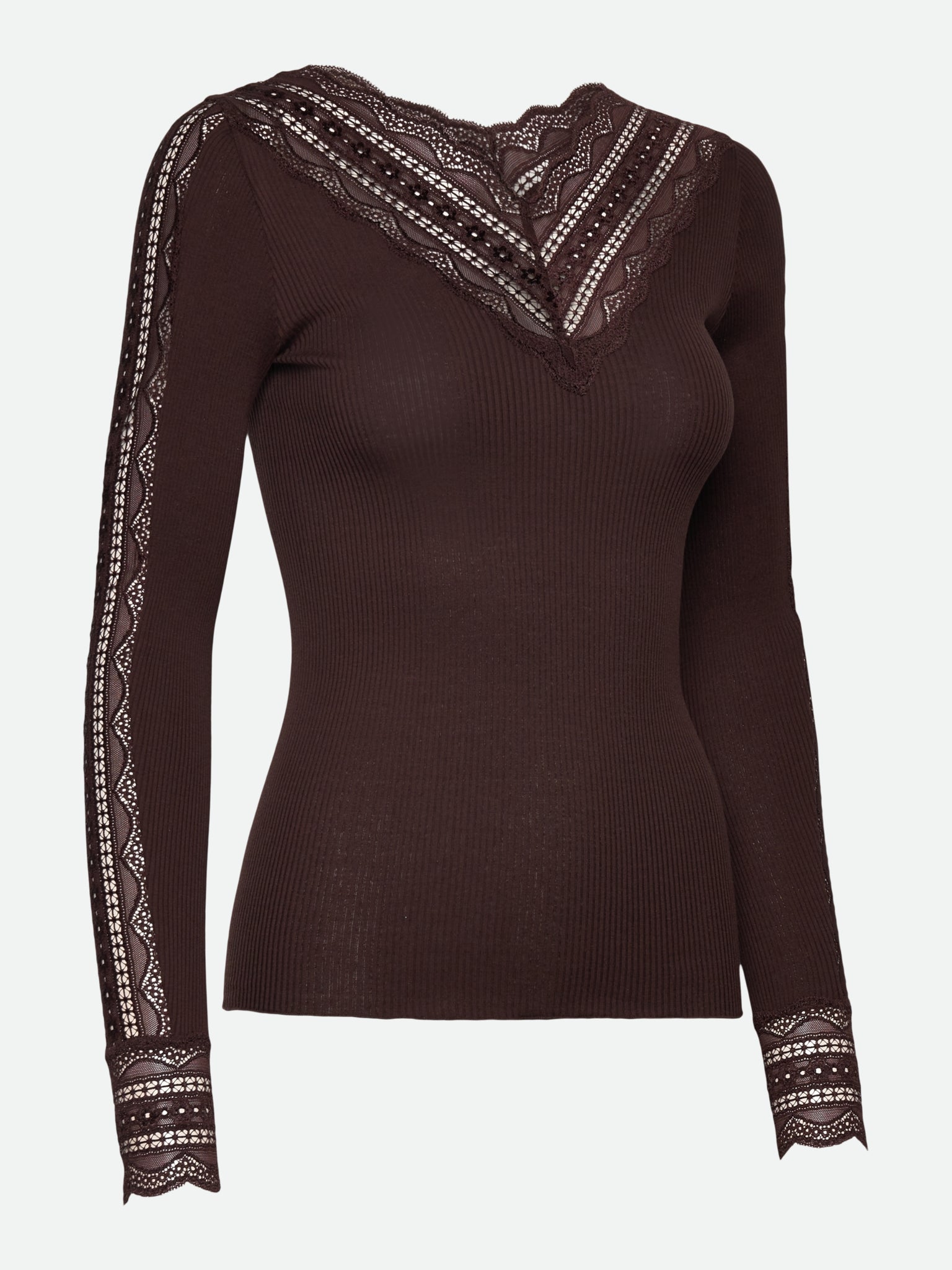 RWBenita Silk Long Sleeve T-neck Lace T-Shirt T-SHIRT LS Rosemunde Woman