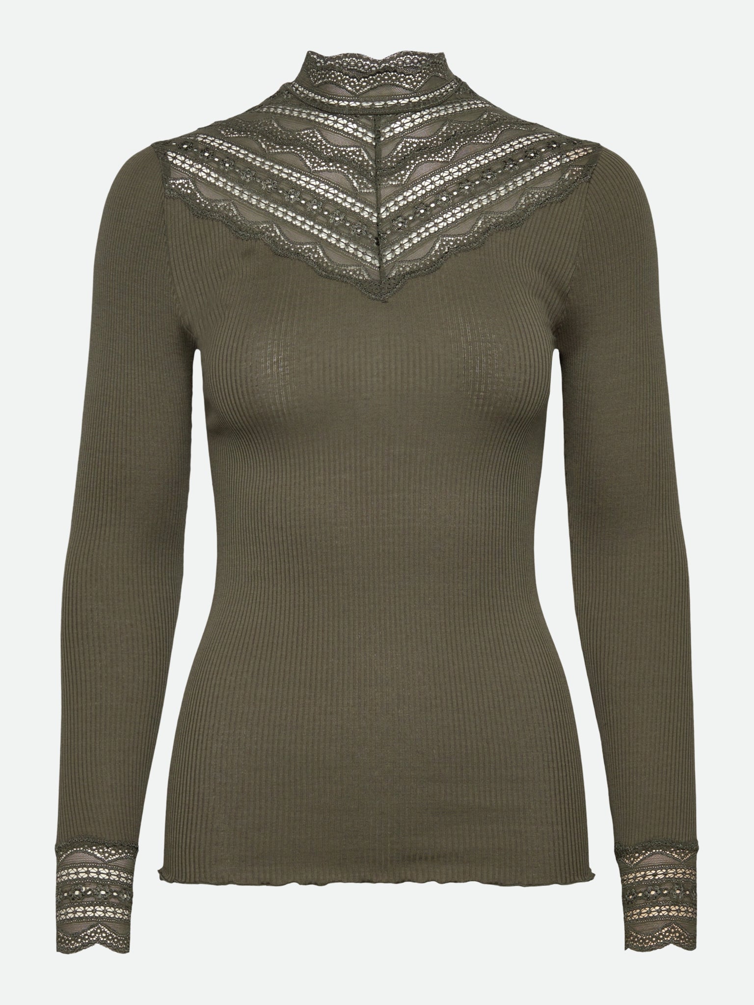 RWBenita Silk Long Sleeve Lace T-neck T-shirt T-SHIRT LS Rosemunde Woman XS kalamata