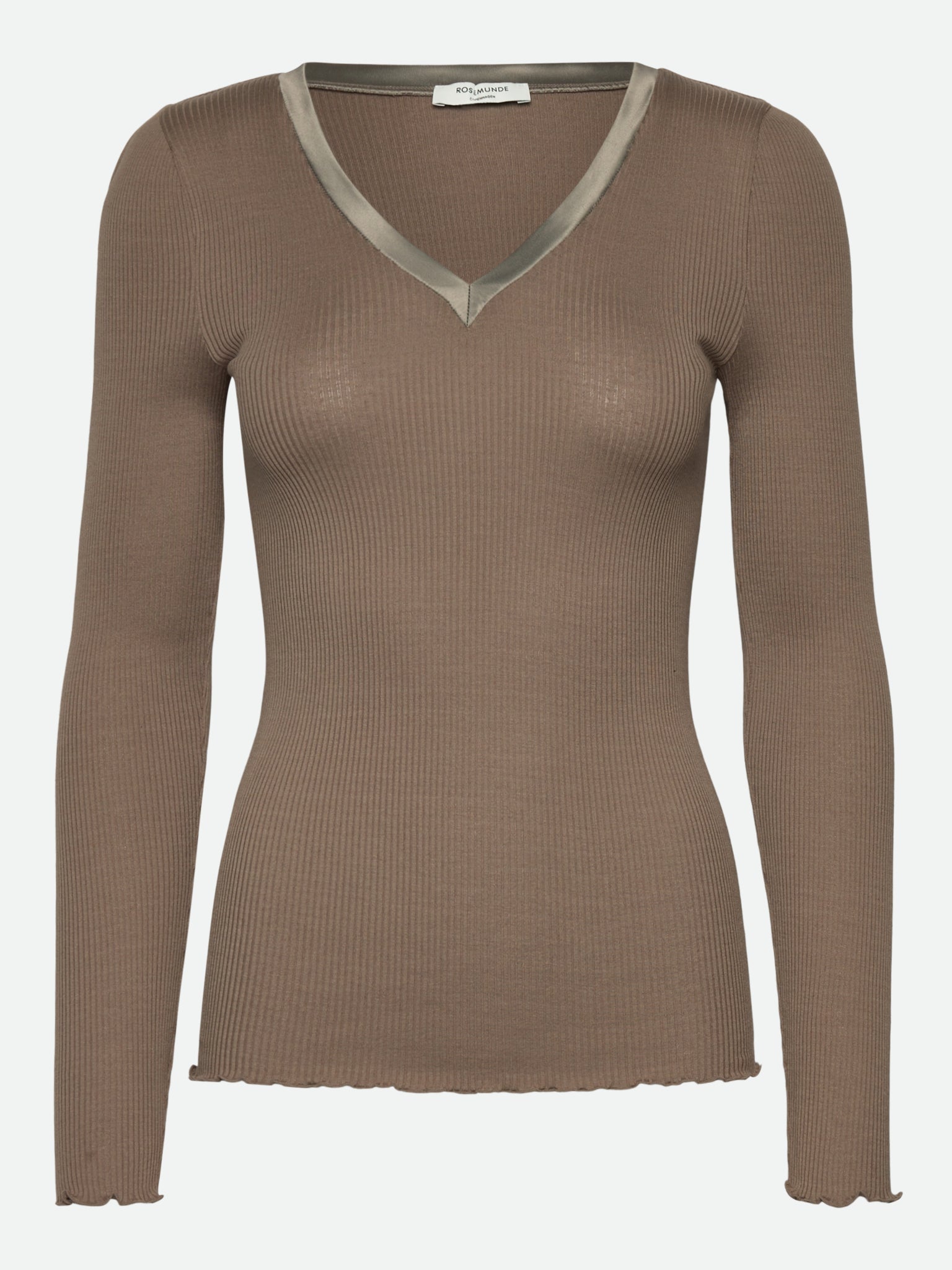 RWBeatha Silk V-Neck longsleeve Satin Tape T-shirt T-SHIRT LS Rosemunde Woman XS walnut
