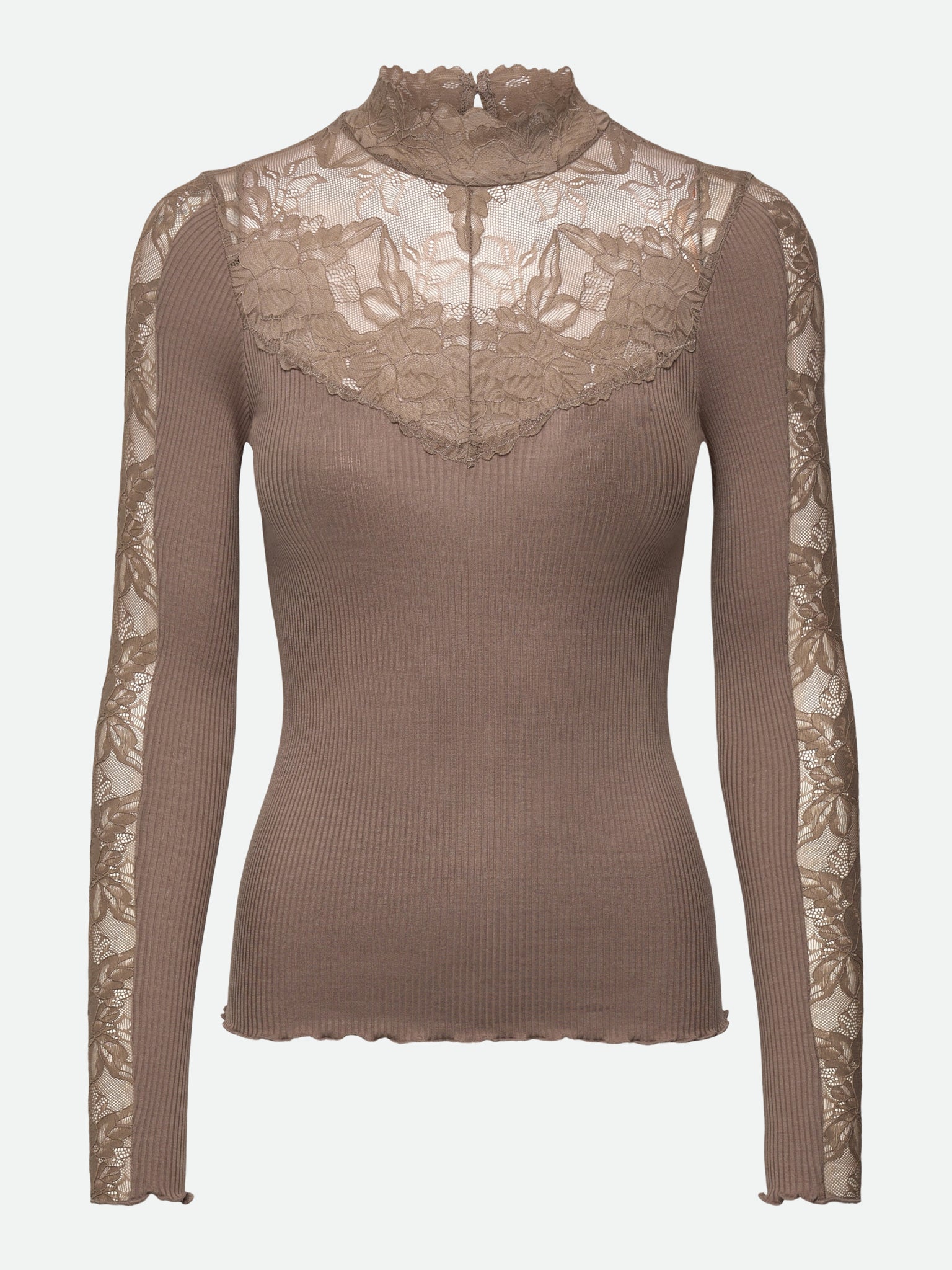 RWBeatha Silk Long Sleeve Lace T-neck T-shirt T-SHIRT LS Rosemunde Woman XS walnut