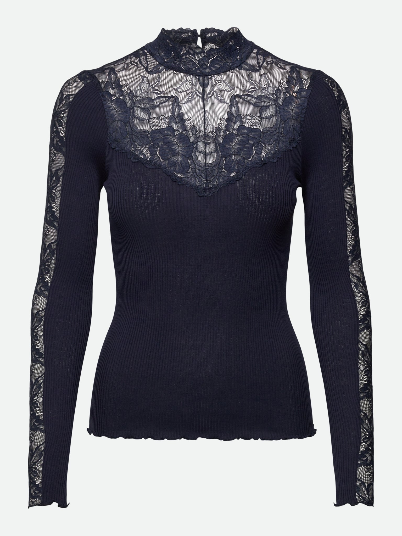 RWBeatha Silk Long Sleeve Lace T-neck T-shirt T-SHIRT LS Rosemunde Woman XS navy