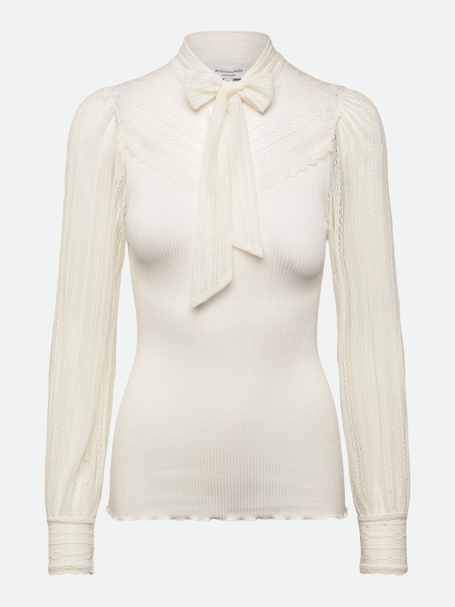 RWBeatha Silk Full lace Bow Long sleeve T-shirt T-SHIRT LS Rosemunde Woman XS ivory