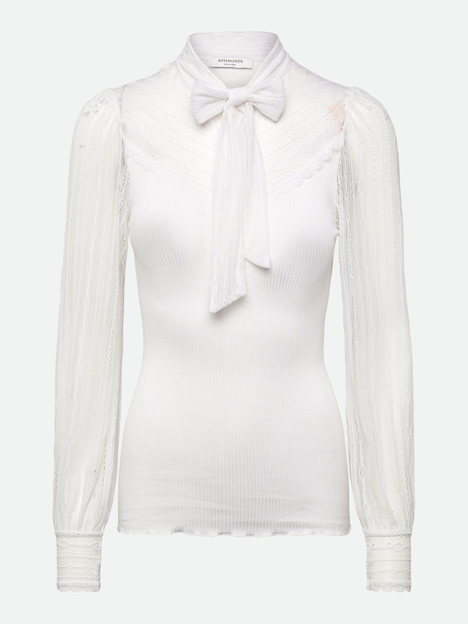 RWBeatha Silk Full lace Bow Long sleeve T-shirt T-SHIRT LS Rosemunde Woman XS new white