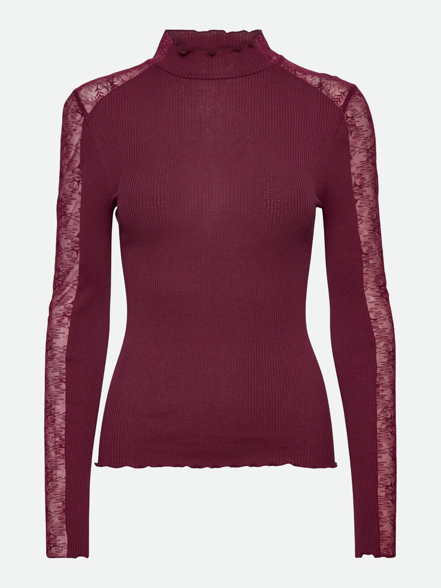 RWBeatha Silk LS Half Lace T-neck T-shirt T-SHIRT LS Rosemunde Woman XS Windsor wine